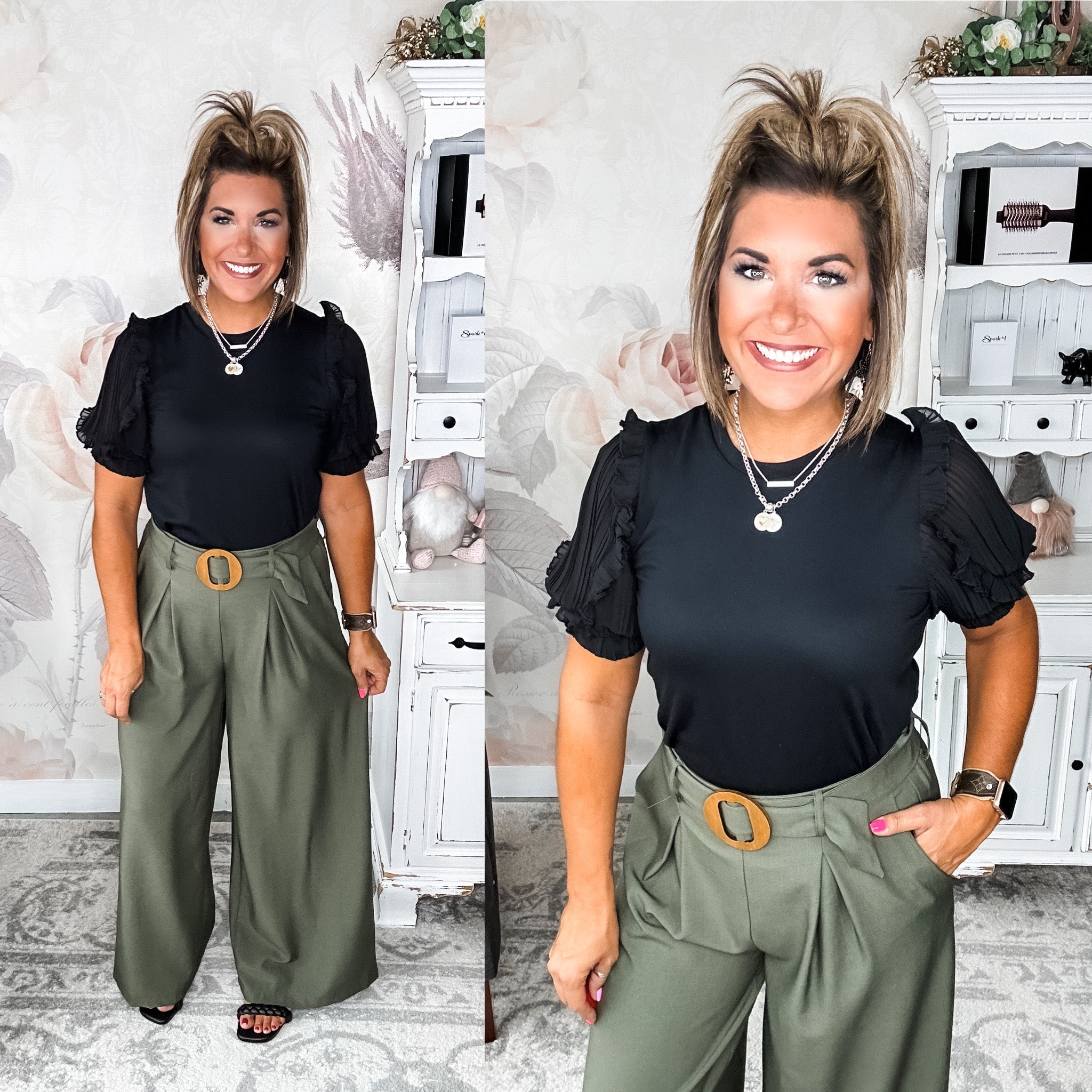 On the Bright Side Belted Pants - Olive