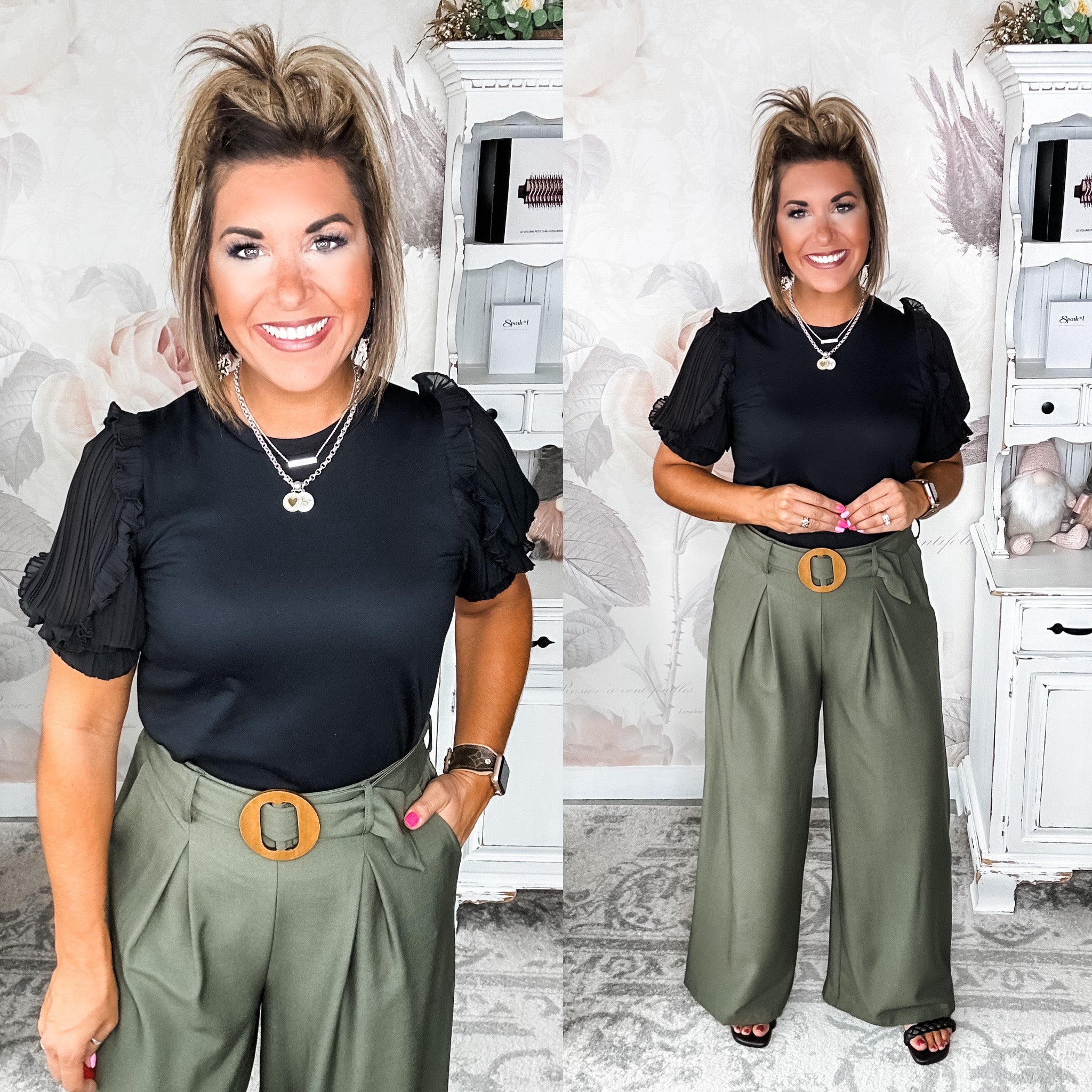 On the Bright Side Belted Pants - Olive