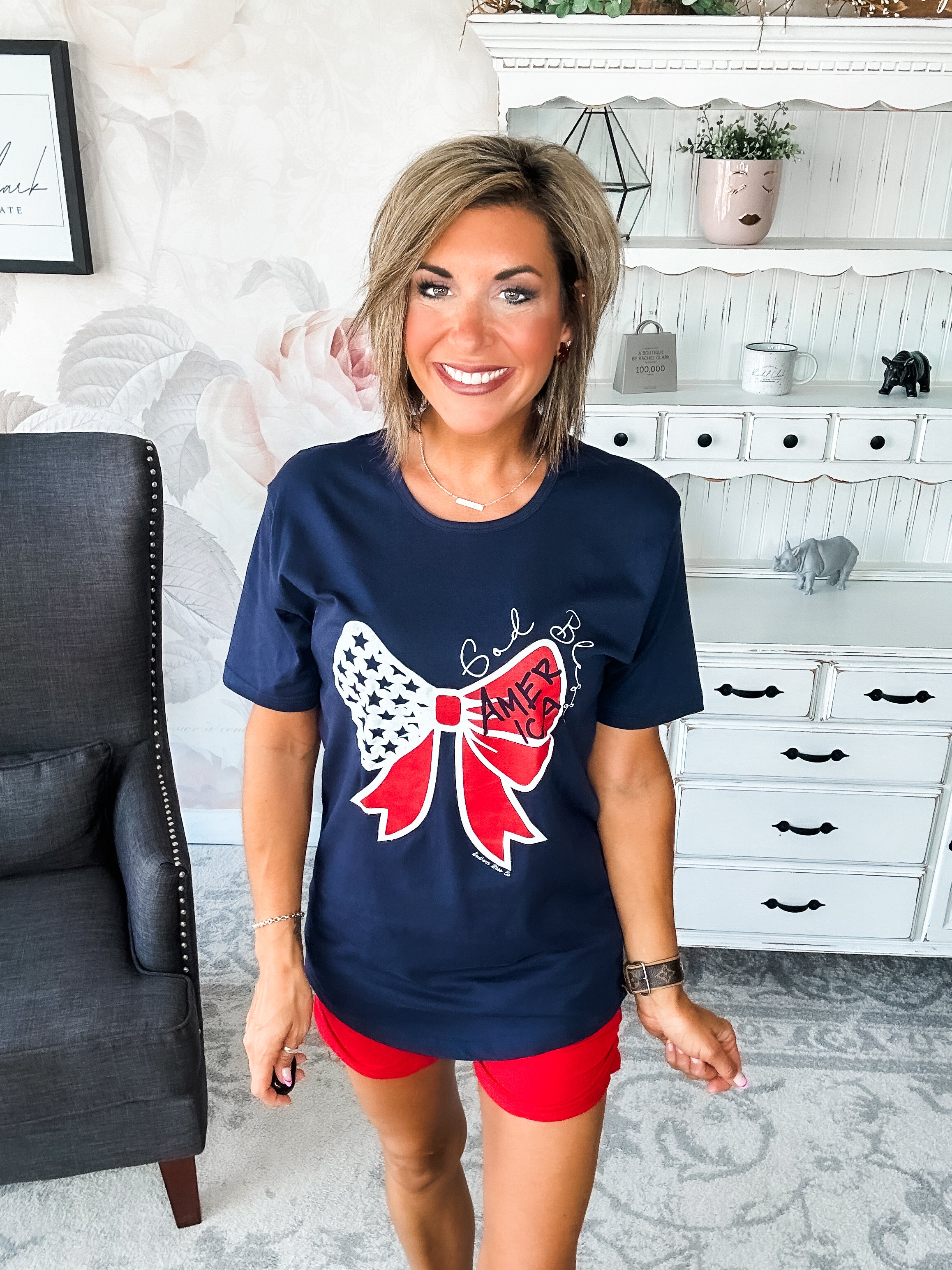 God Bless America Bow Graphic T-shirt Dress
