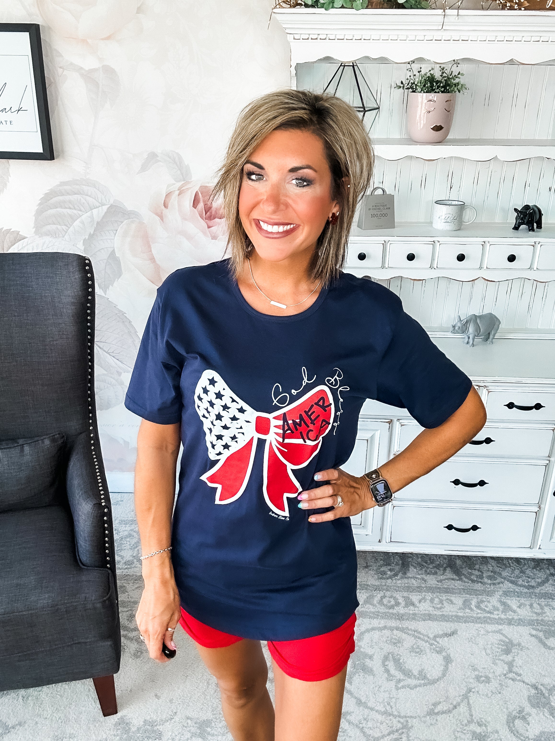 God Bless America Bow Graphic T-shirt Dress