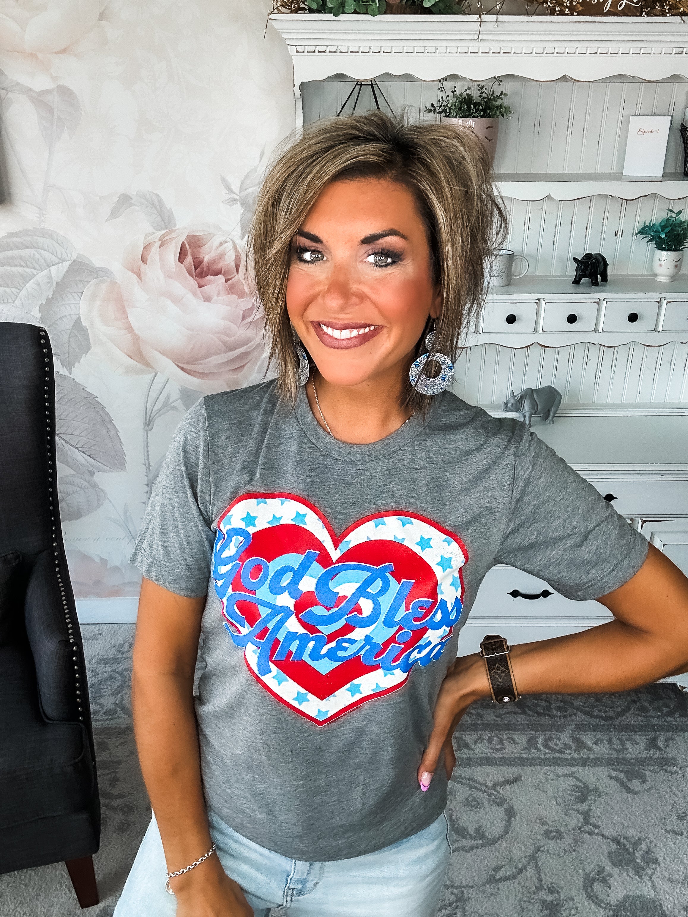 God Bless America Heart Graphic Tee