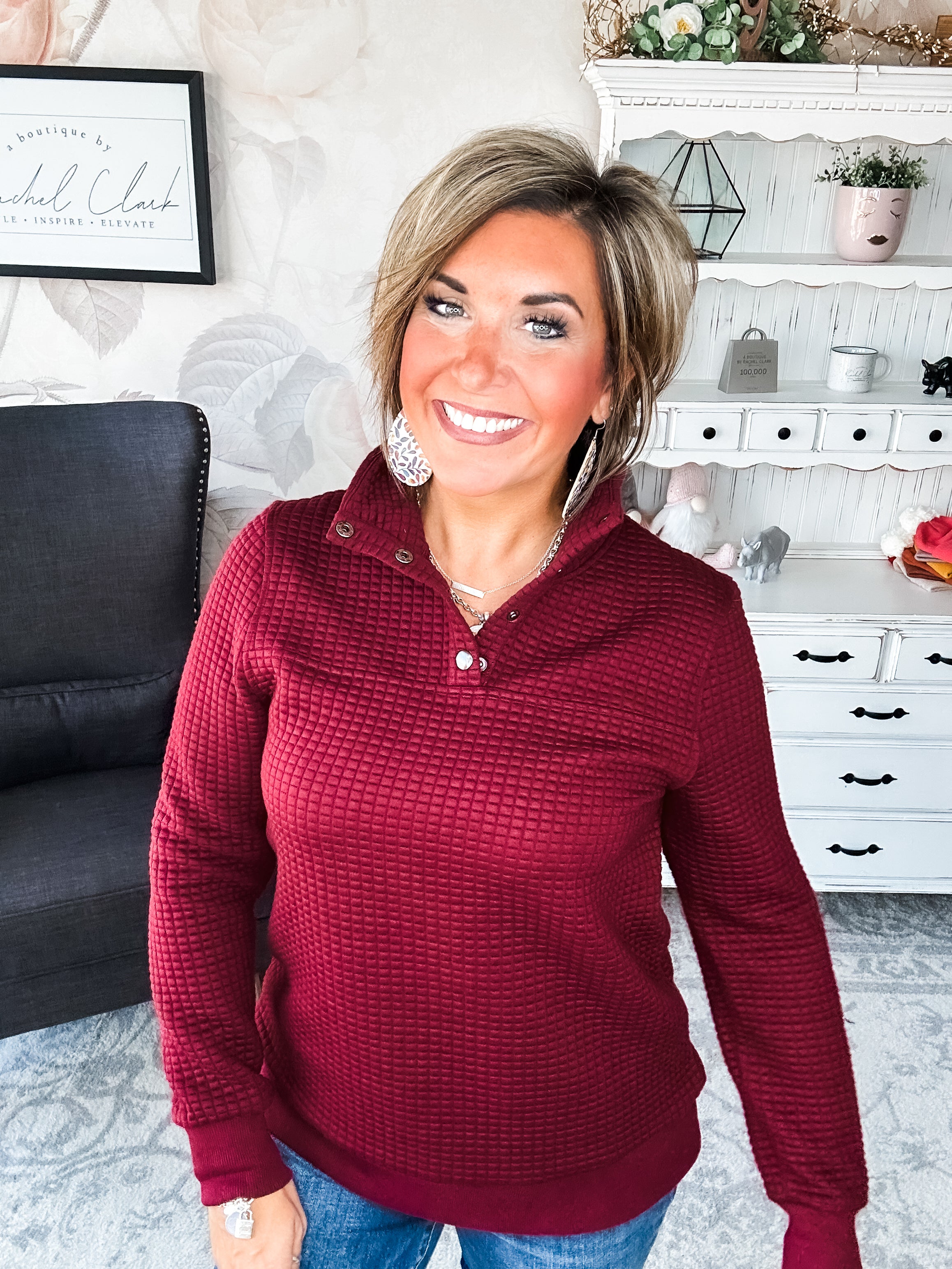 Forever In My Mind Quilted Pullover - Burgundy
