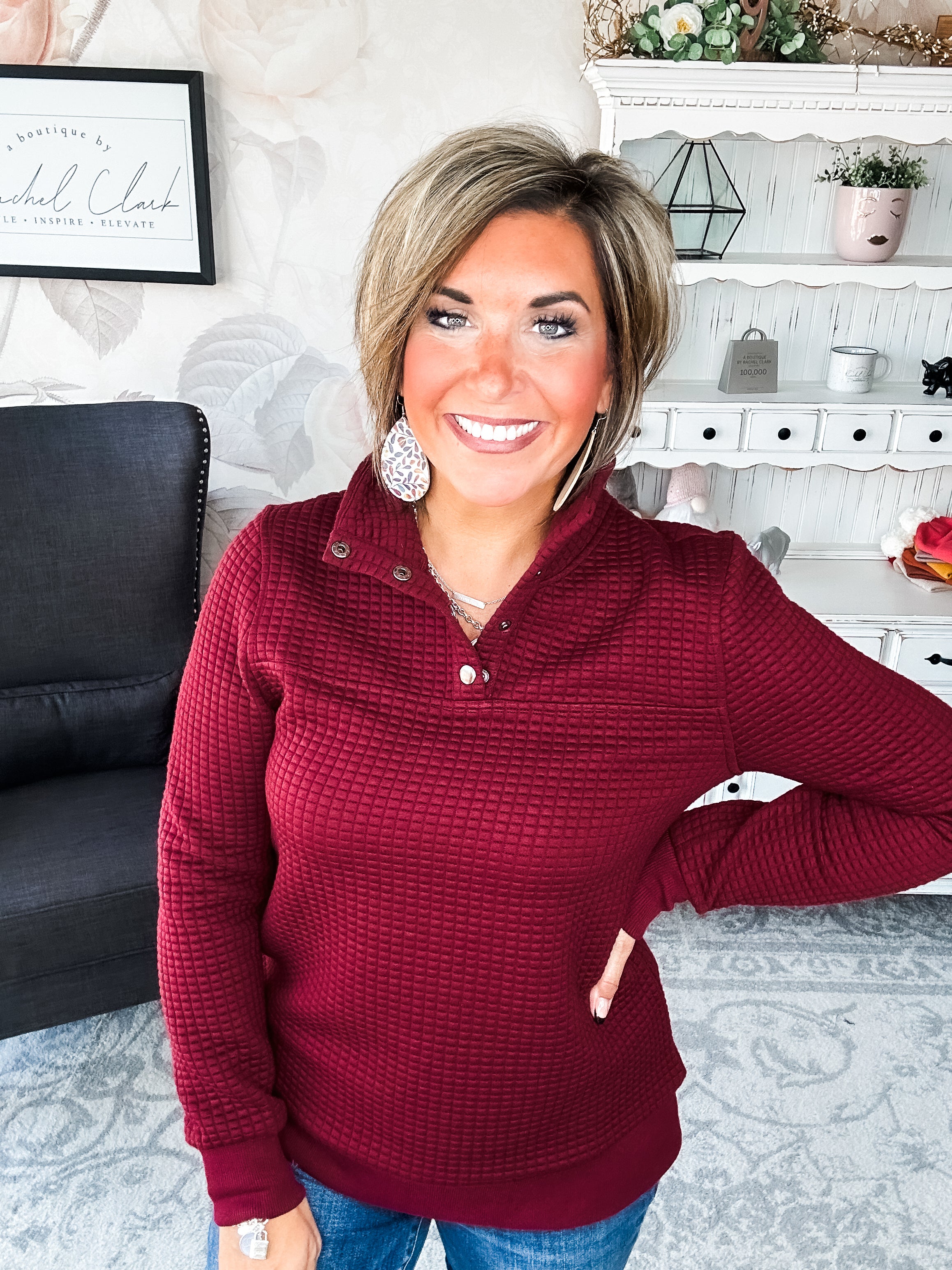 Forever In My Mind Quilted Pullover - Burgundy