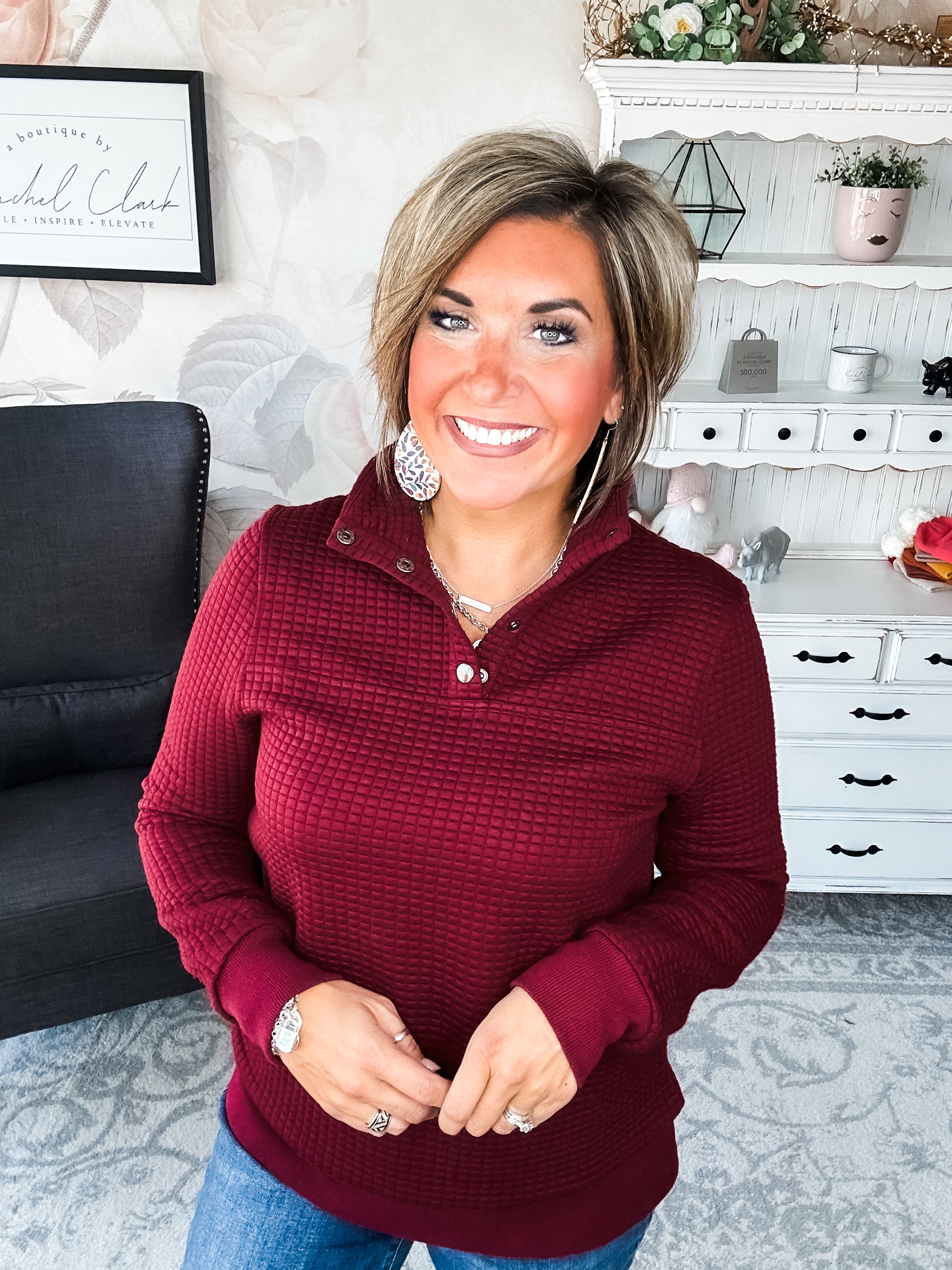Forever In My Mind Quilted Pullover - Burgundy