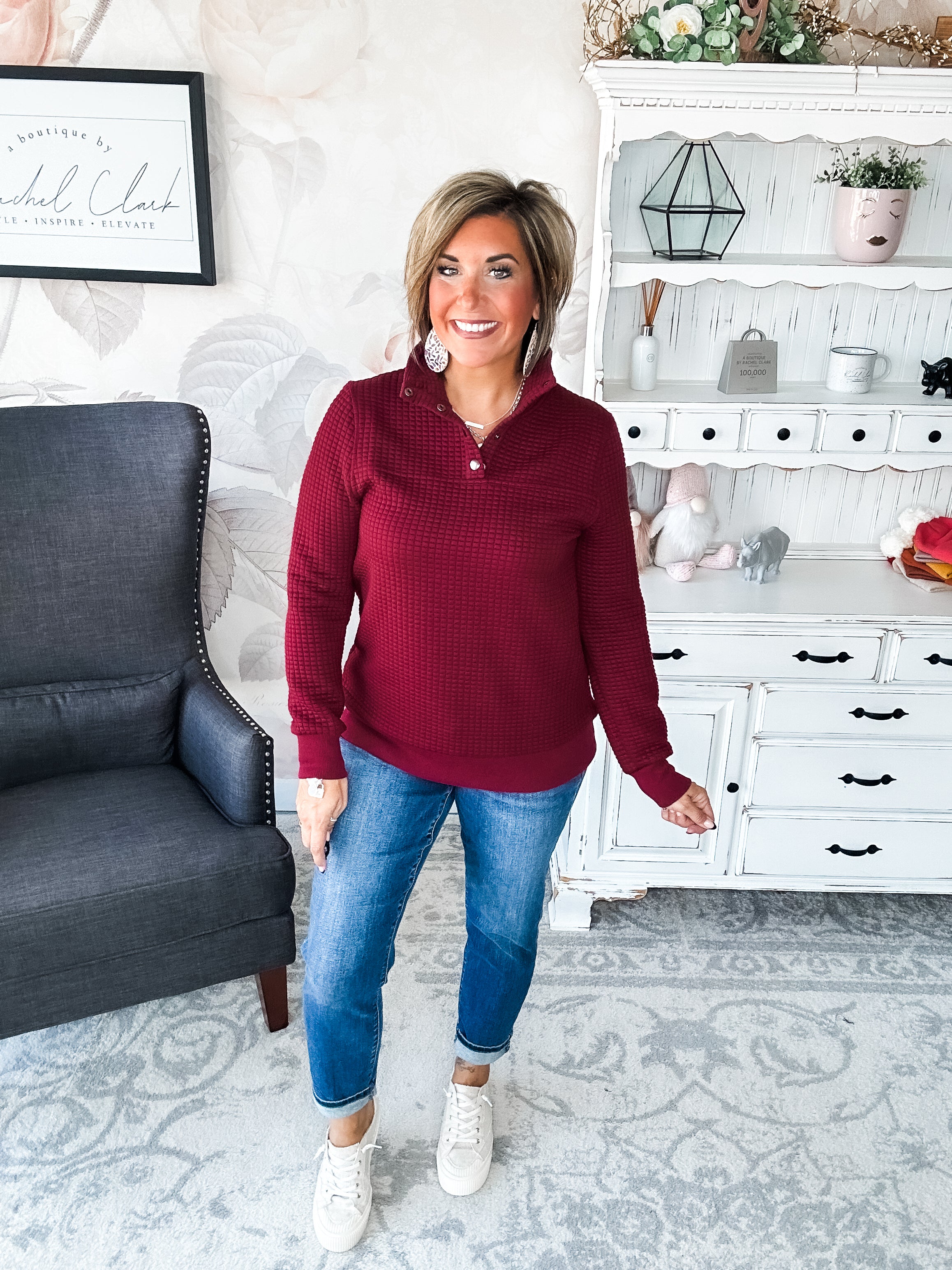 Forever In My Mind Quilted Pullover - Burgundy