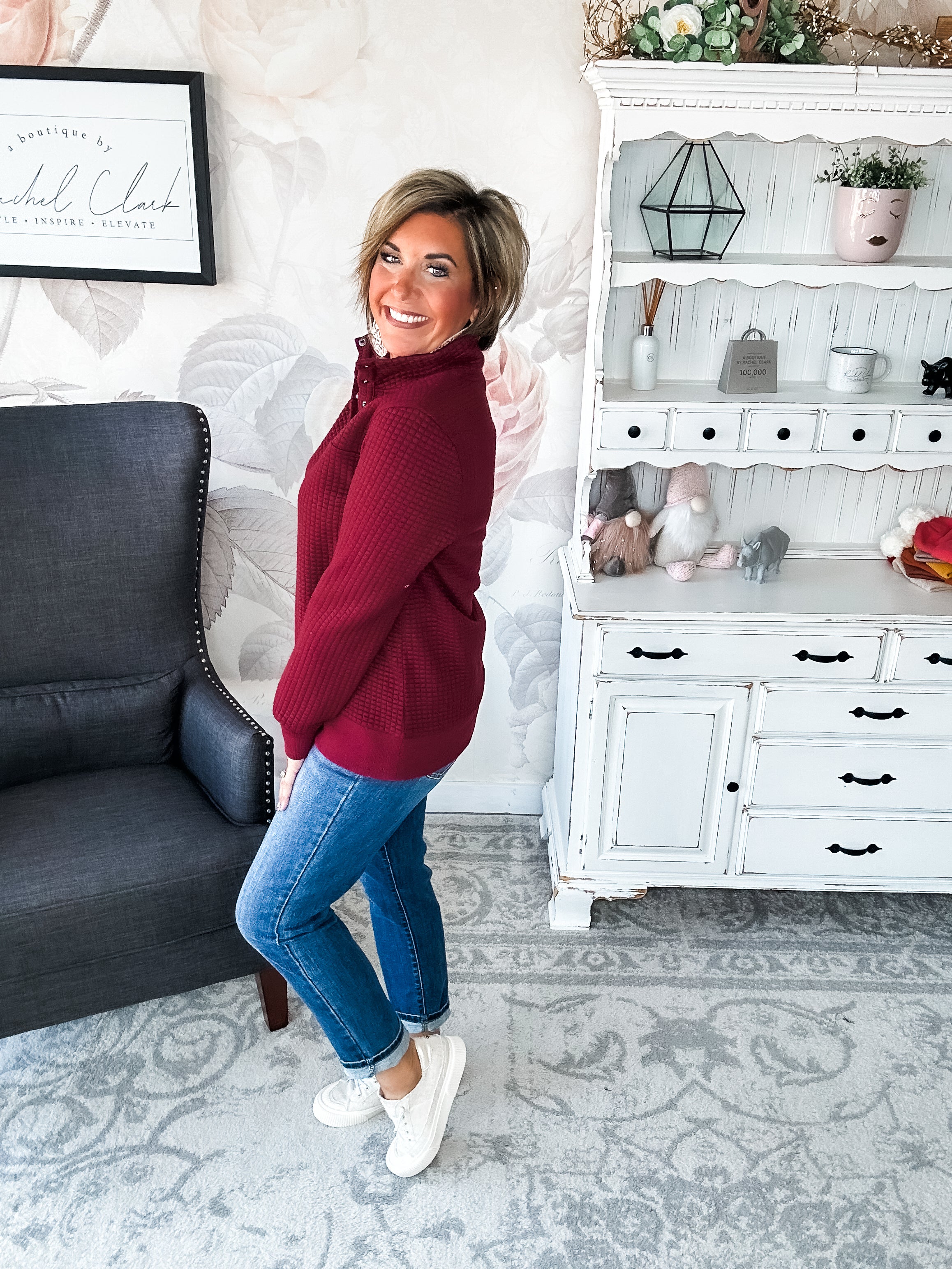 Forever In My Mind Quilted Pullover - Burgundy