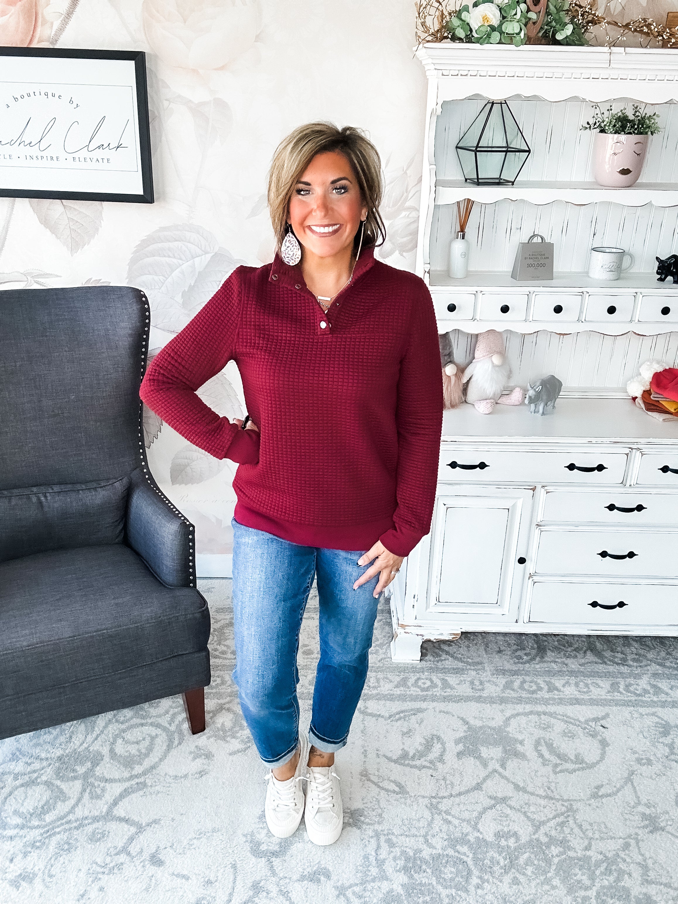 Forever In My Mind Quilted Pullover - Burgundy