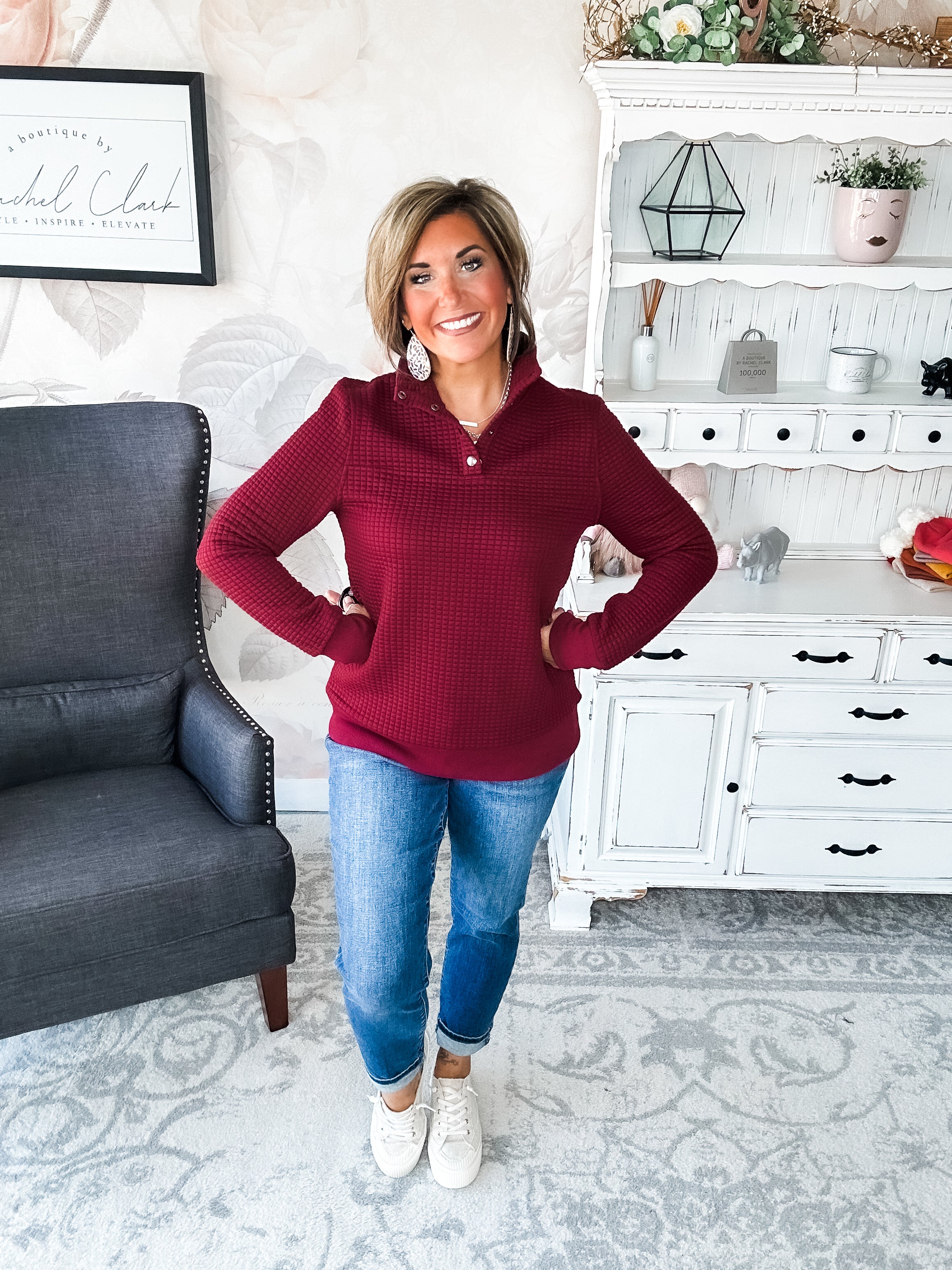 Forever In My Mind Quilted Pullover - Burgundy