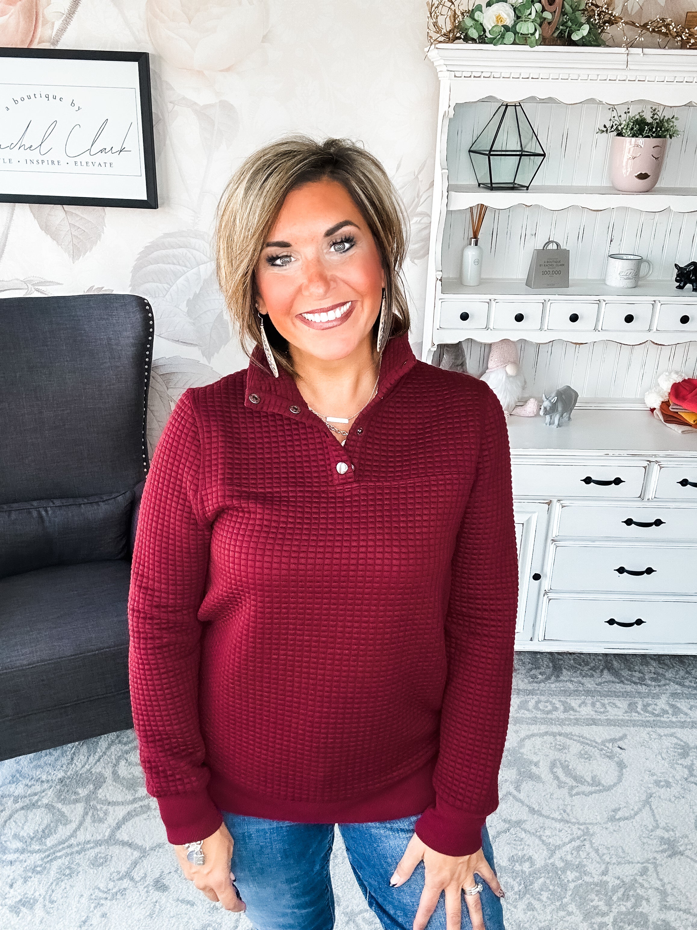 Forever In My Mind Quilted Pullover - Burgundy