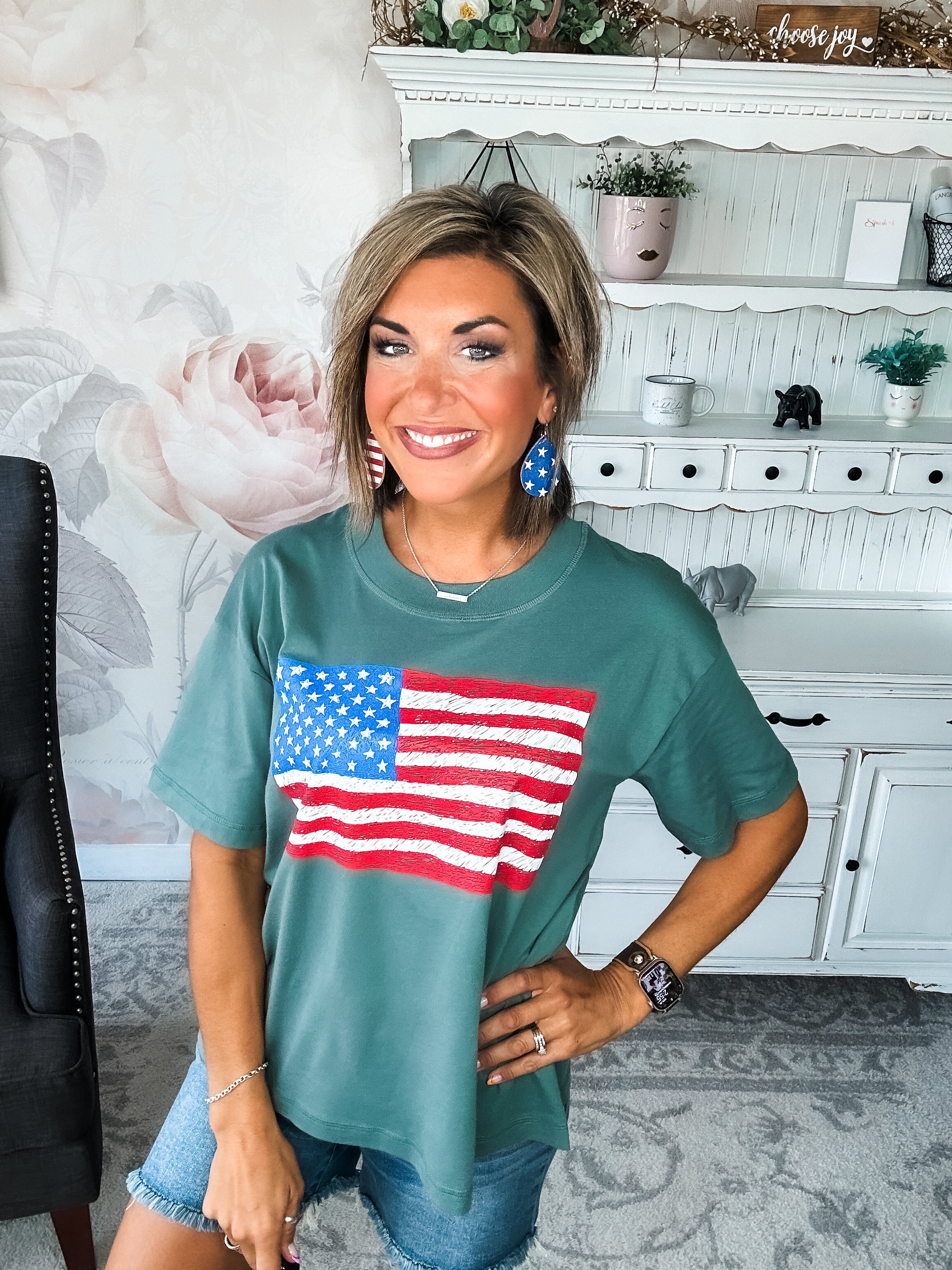 Sketch the Flag Graphic Boyfriend Tee