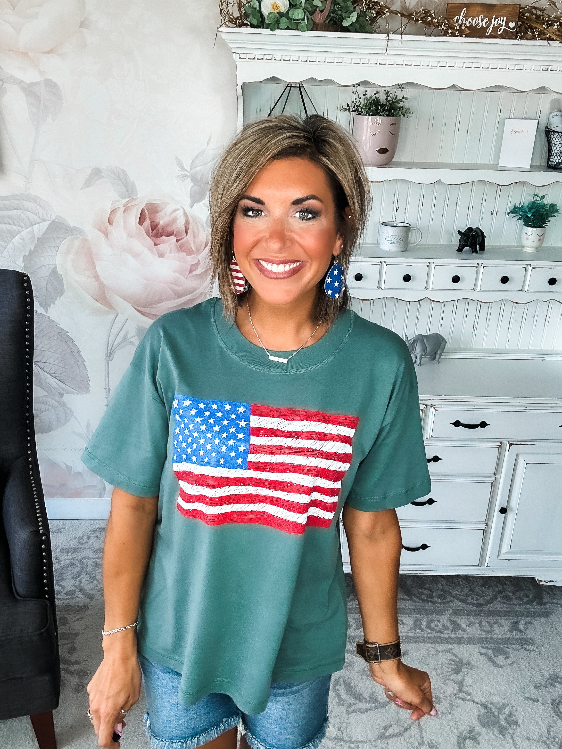 Sketch the Flag Graphic Boyfriend Tee