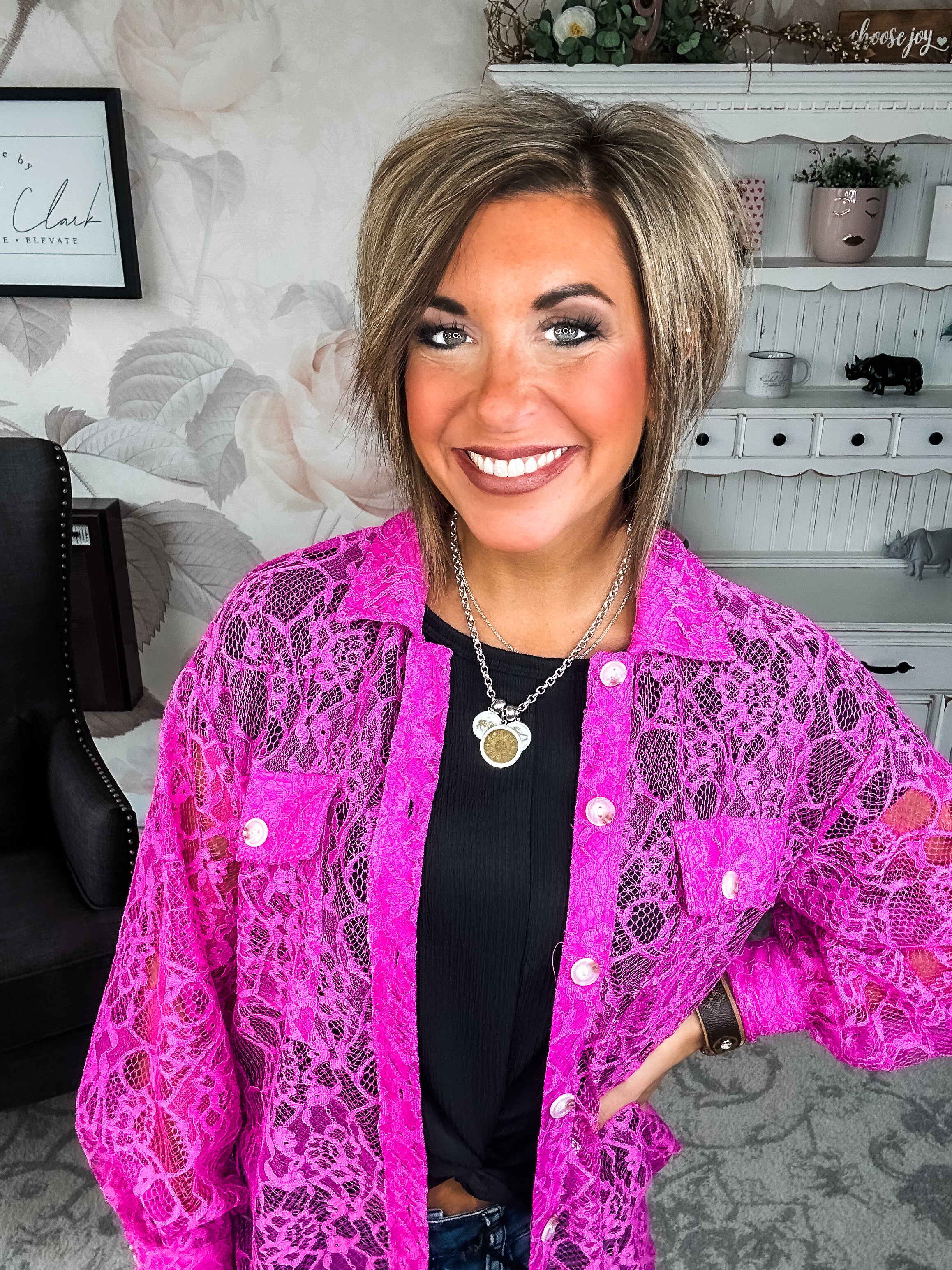 The Best That I Can Lace Shacket - Magenta