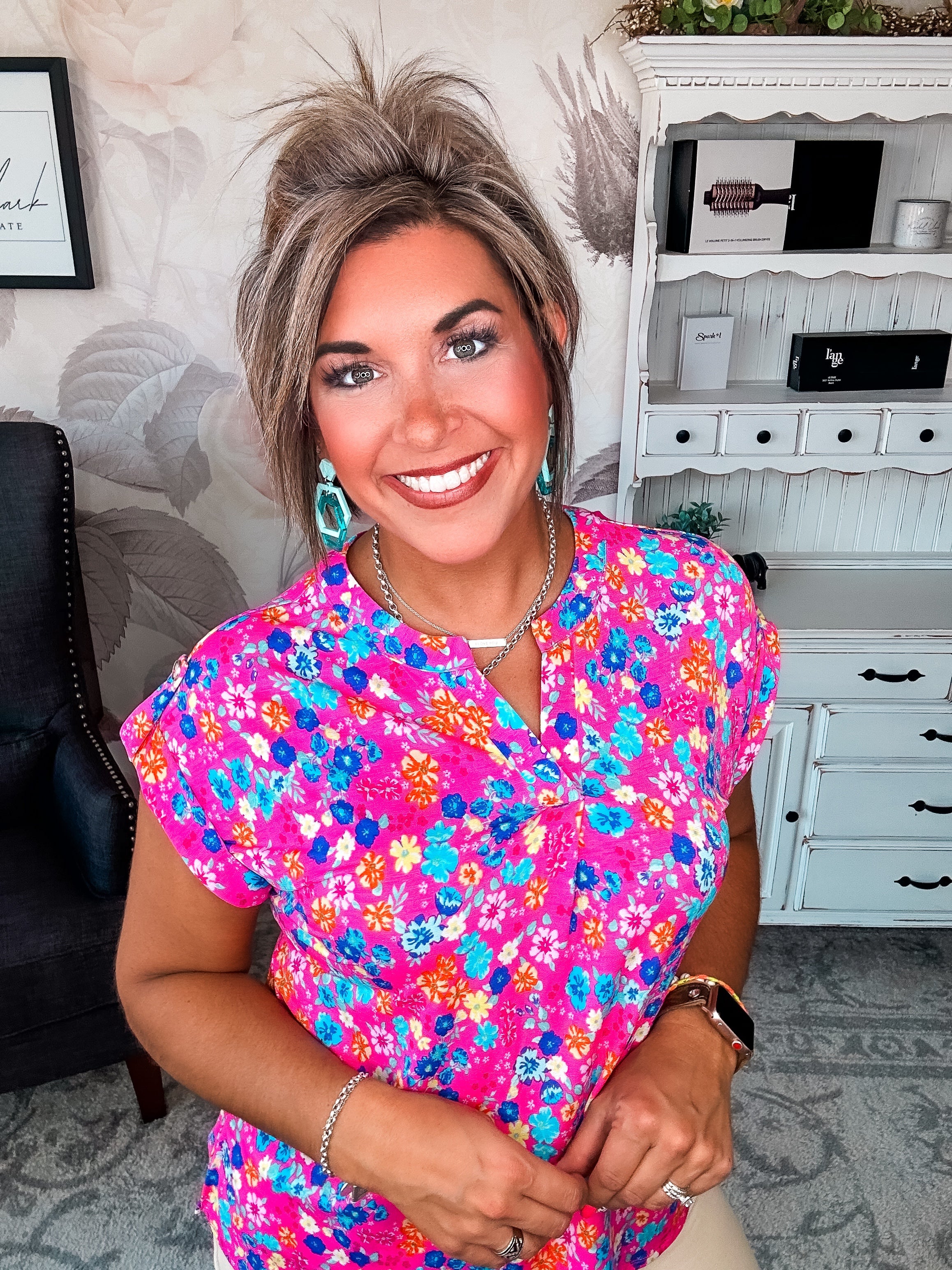 Figure It Out Top Short Sleeve - Pink Multi