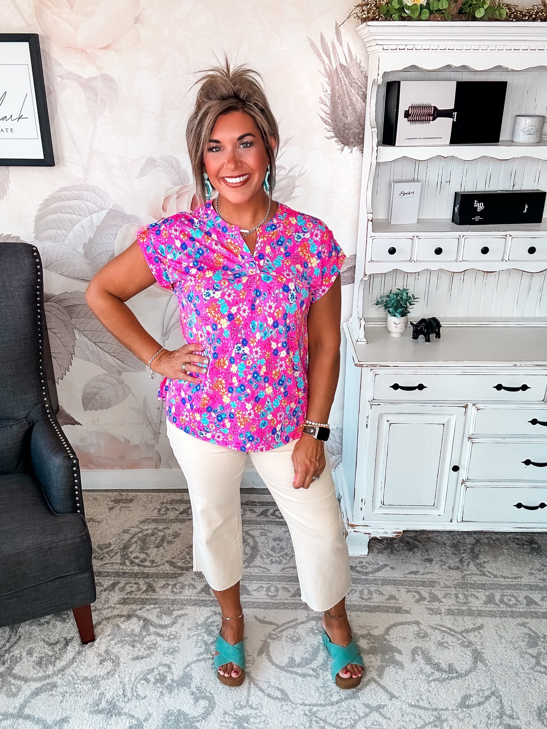 Figure It Out Top Short Sleeve - Pink Multi