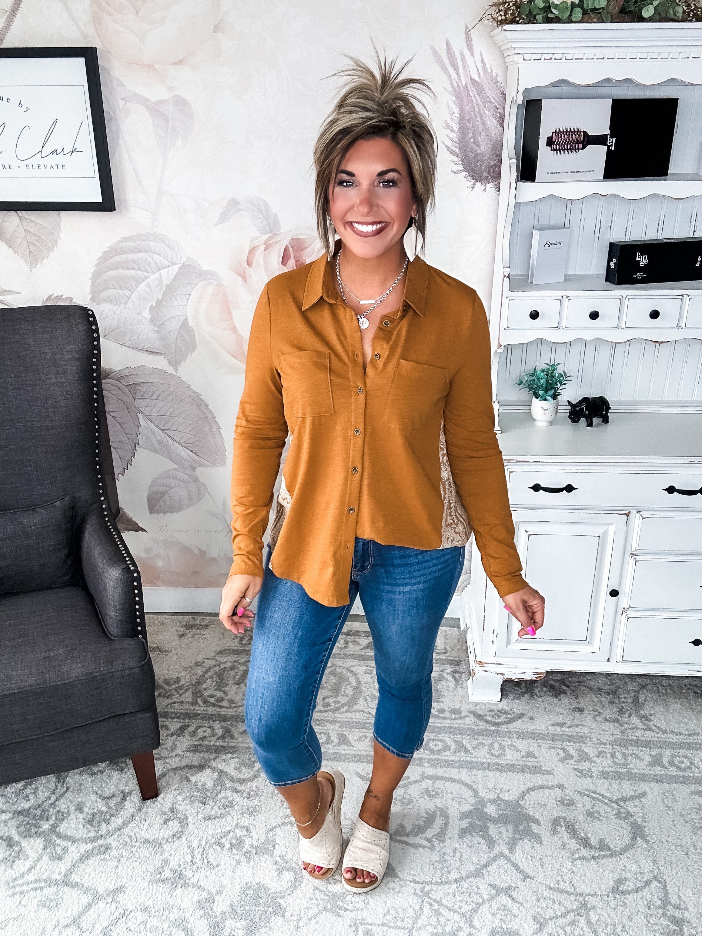 Think About It Button Down - Cognac