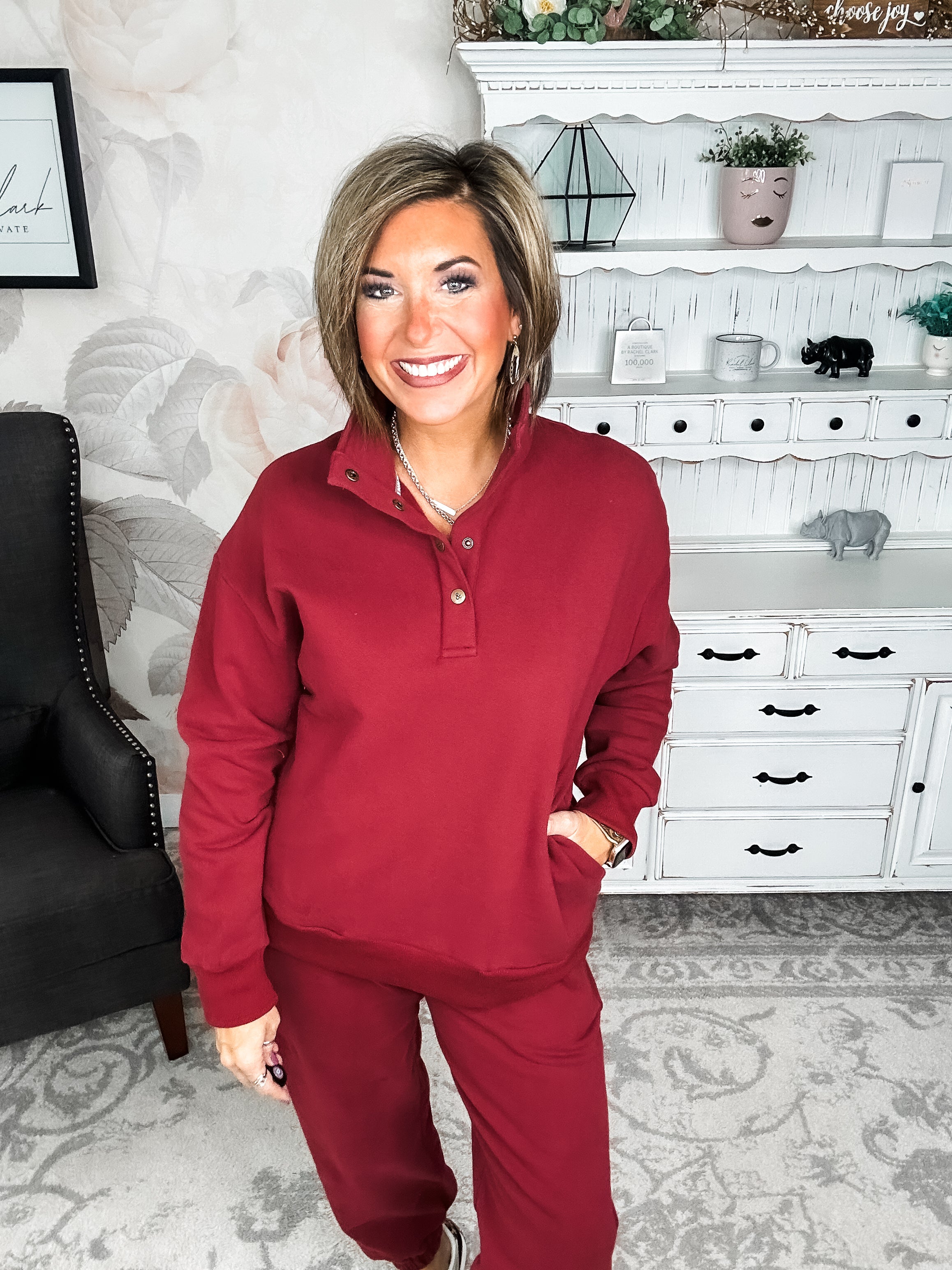 Ampersand Avenue Never Better Button Top - Wine