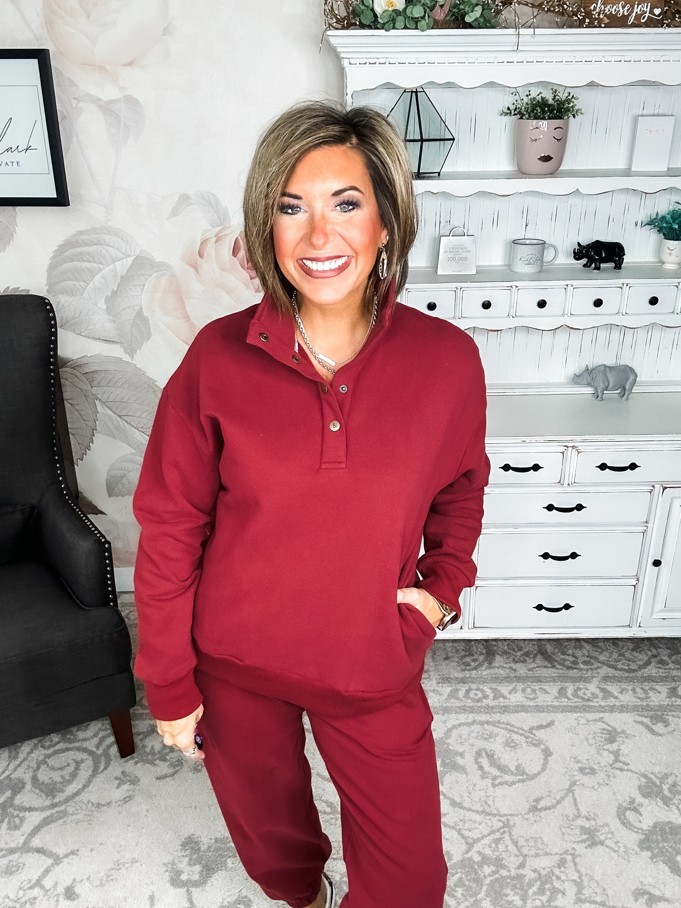 Ampersand Avenue Never Better Button Top - Wine