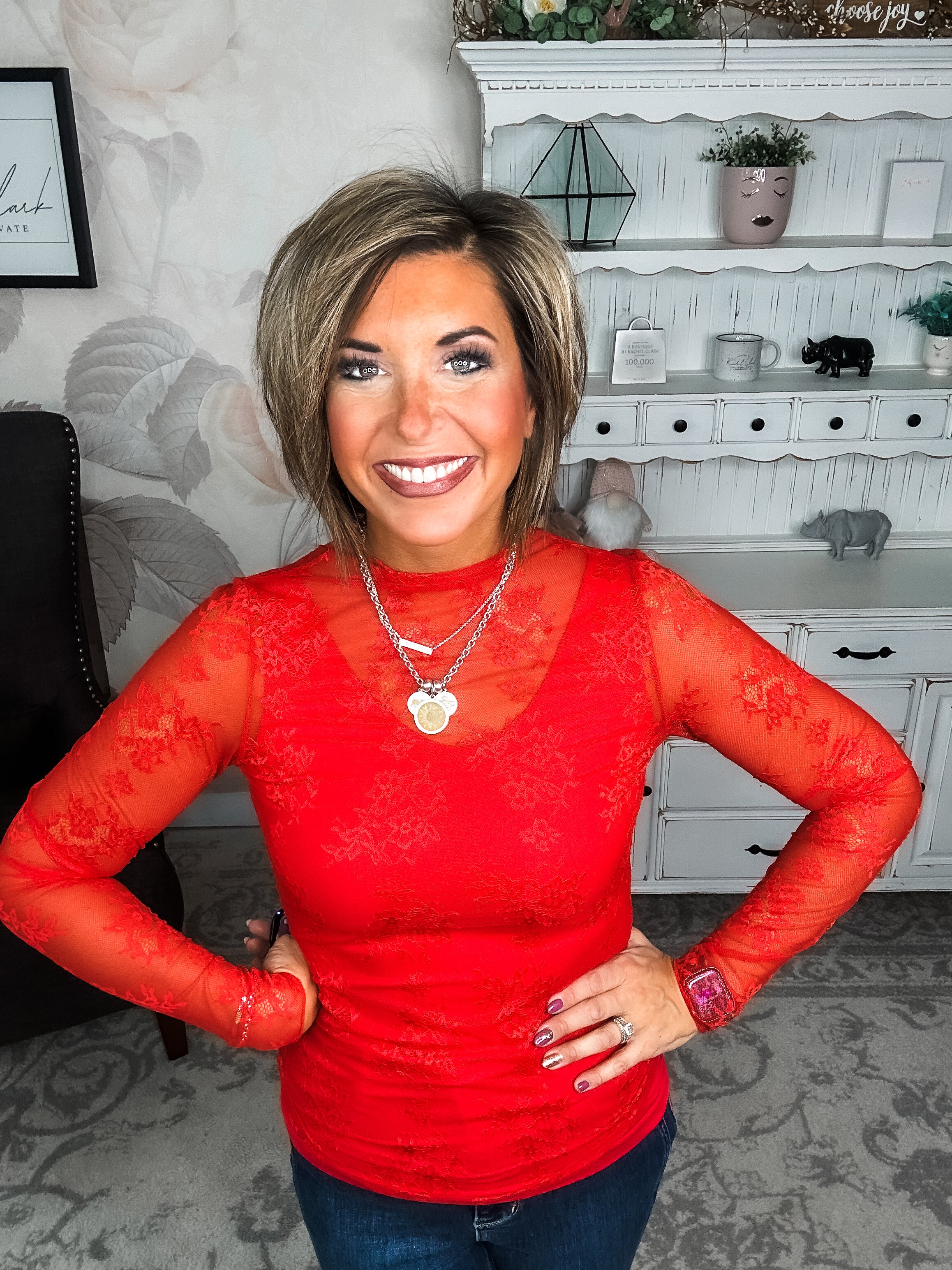 Sweetest Friend Mesh Lace Top - Red