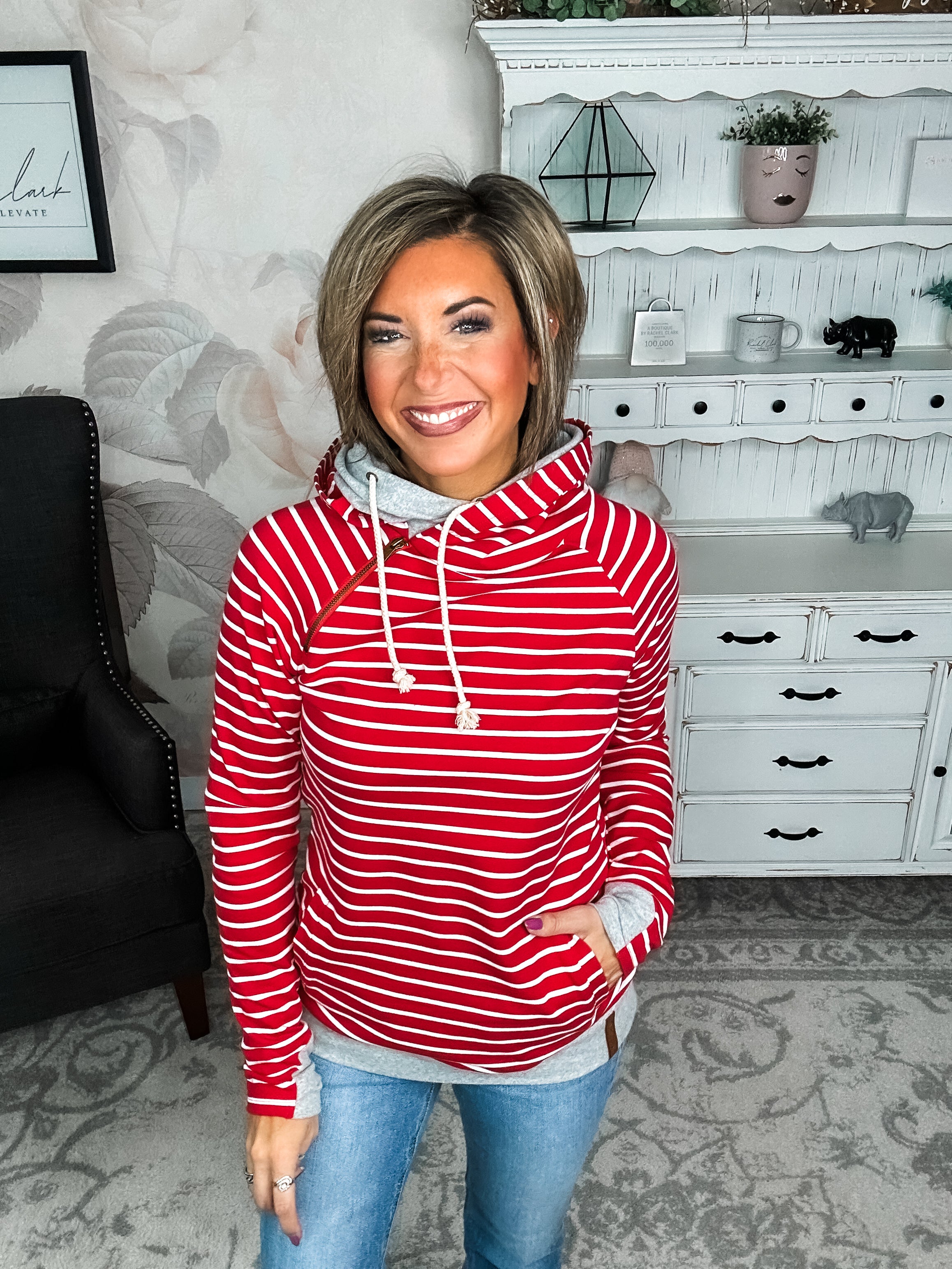 Ampersand Avenue - Doublehood™ Sweatshirt - Peppermint Stripe