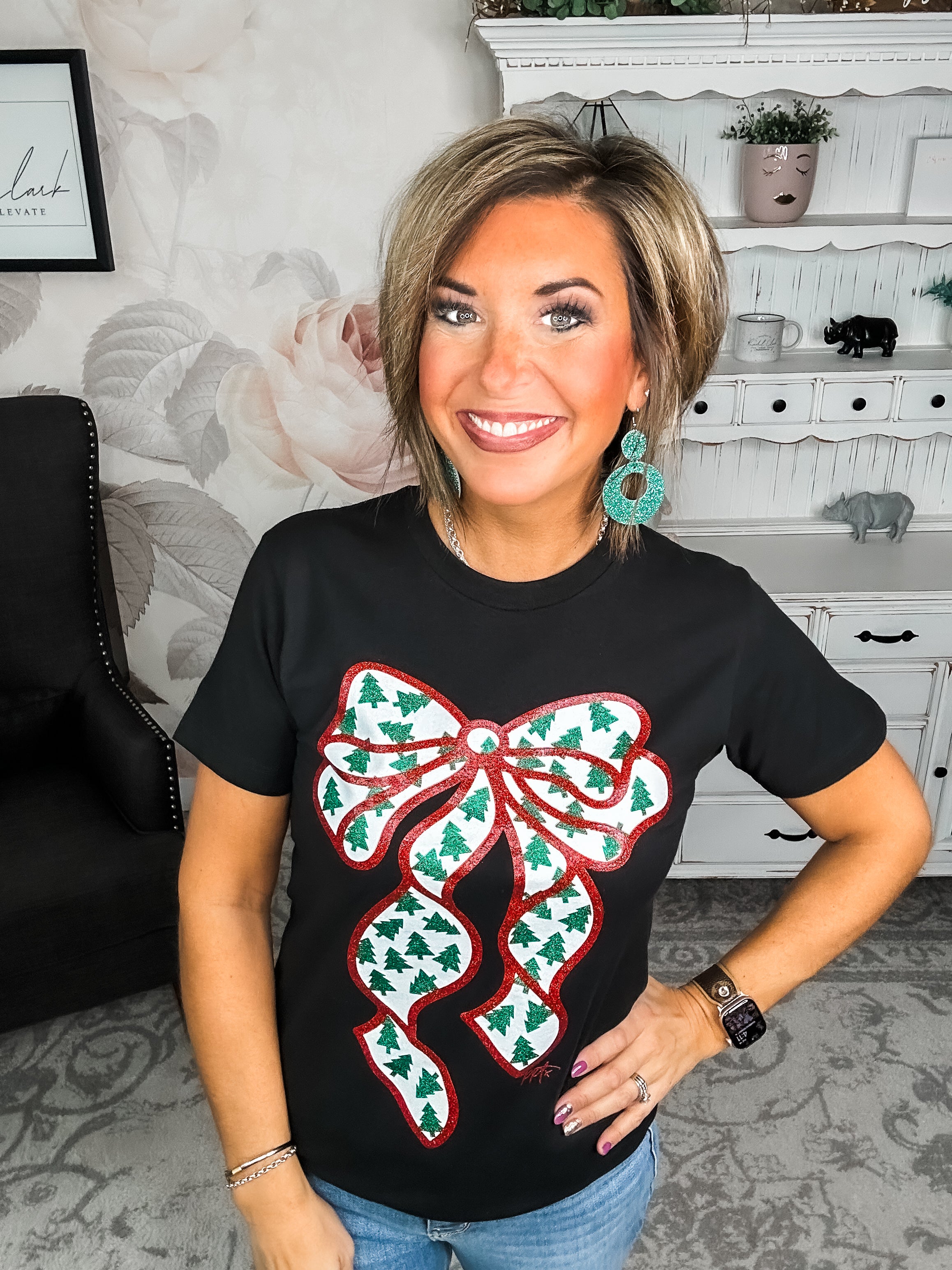 Glitter Bow with Tiny Trees Graphic Tee