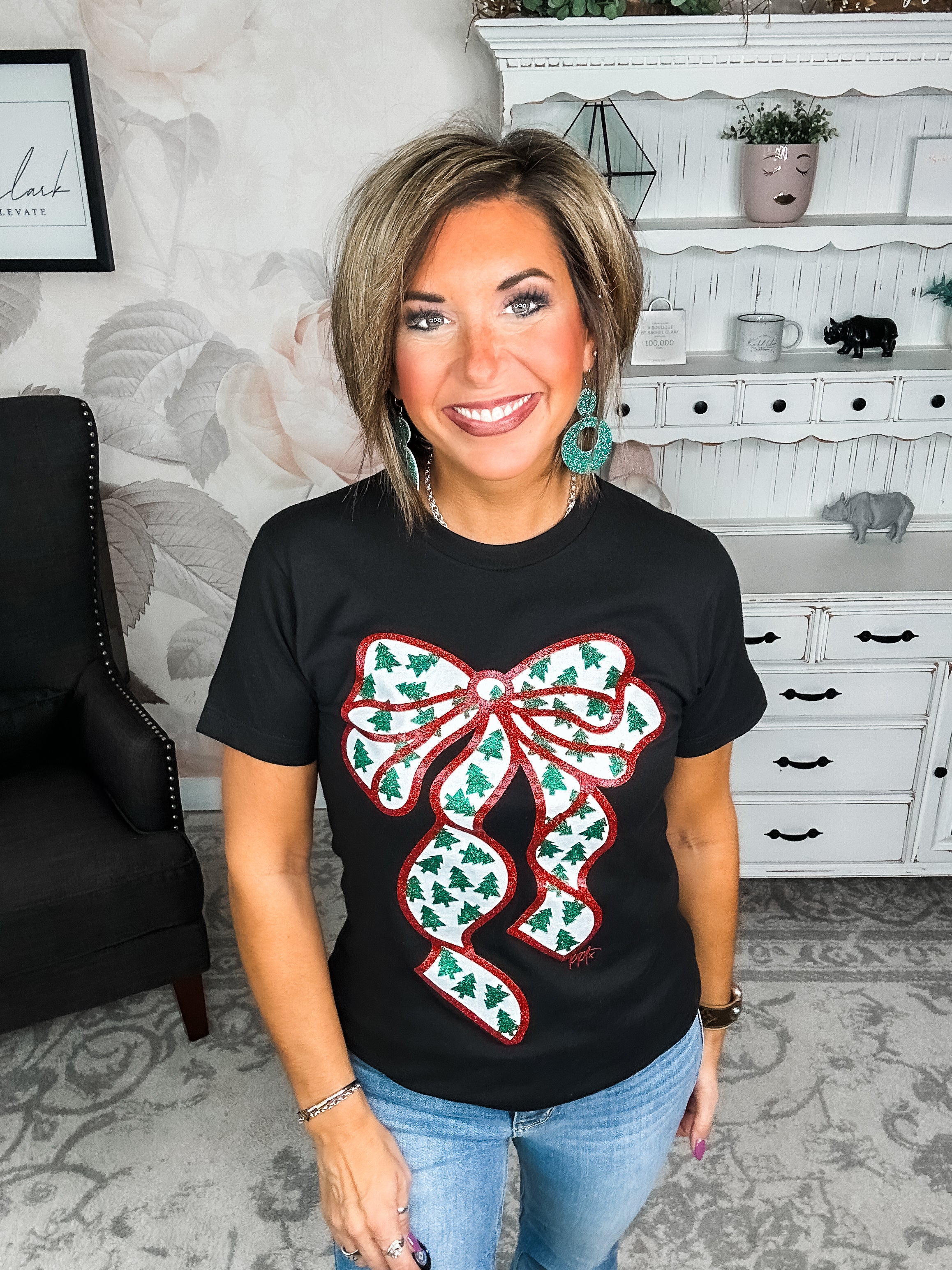 Glitter Bow with Tiny Trees Graphic Tee