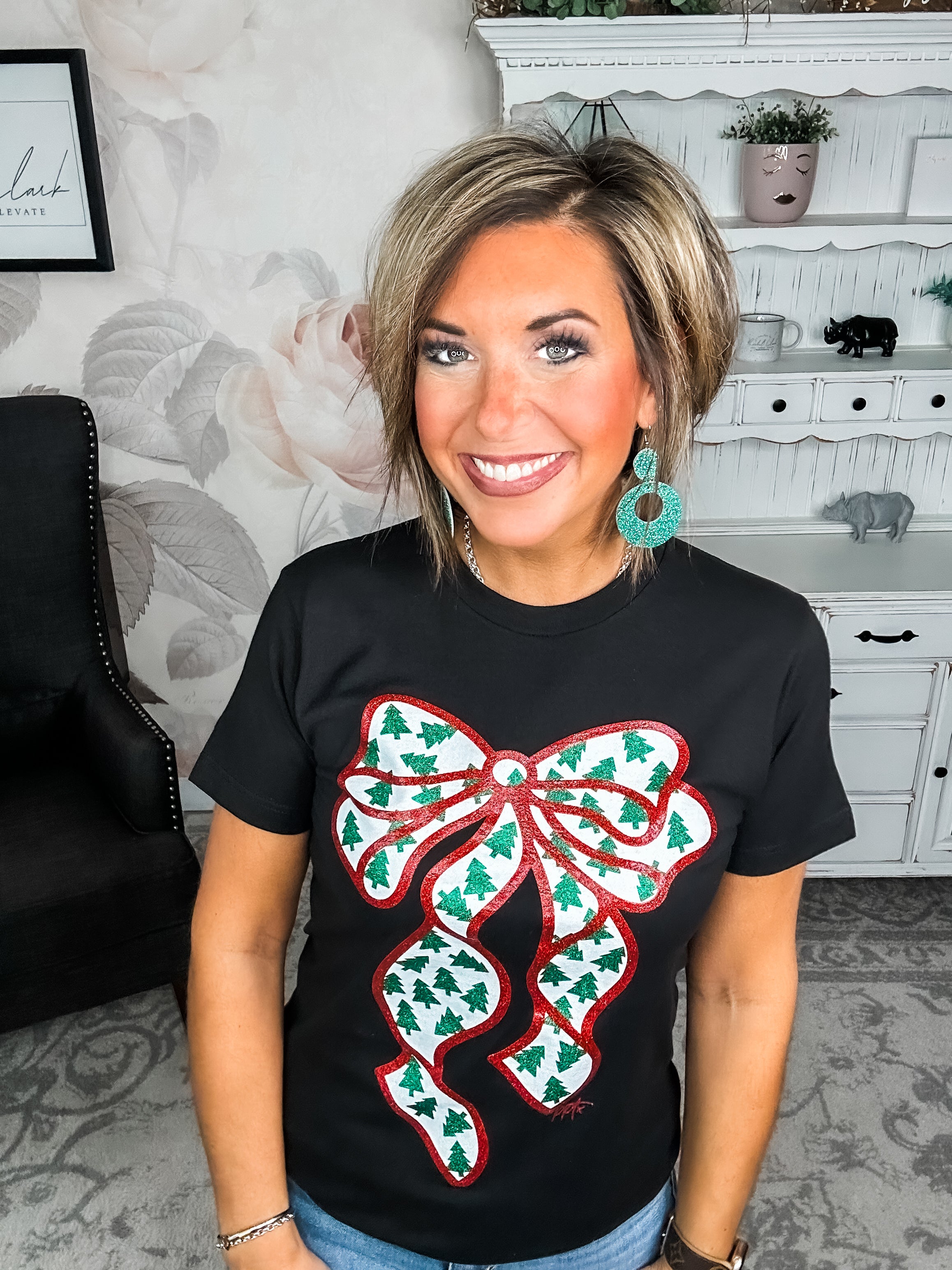 Glitter Bow with Tiny Trees Graphic Tee
