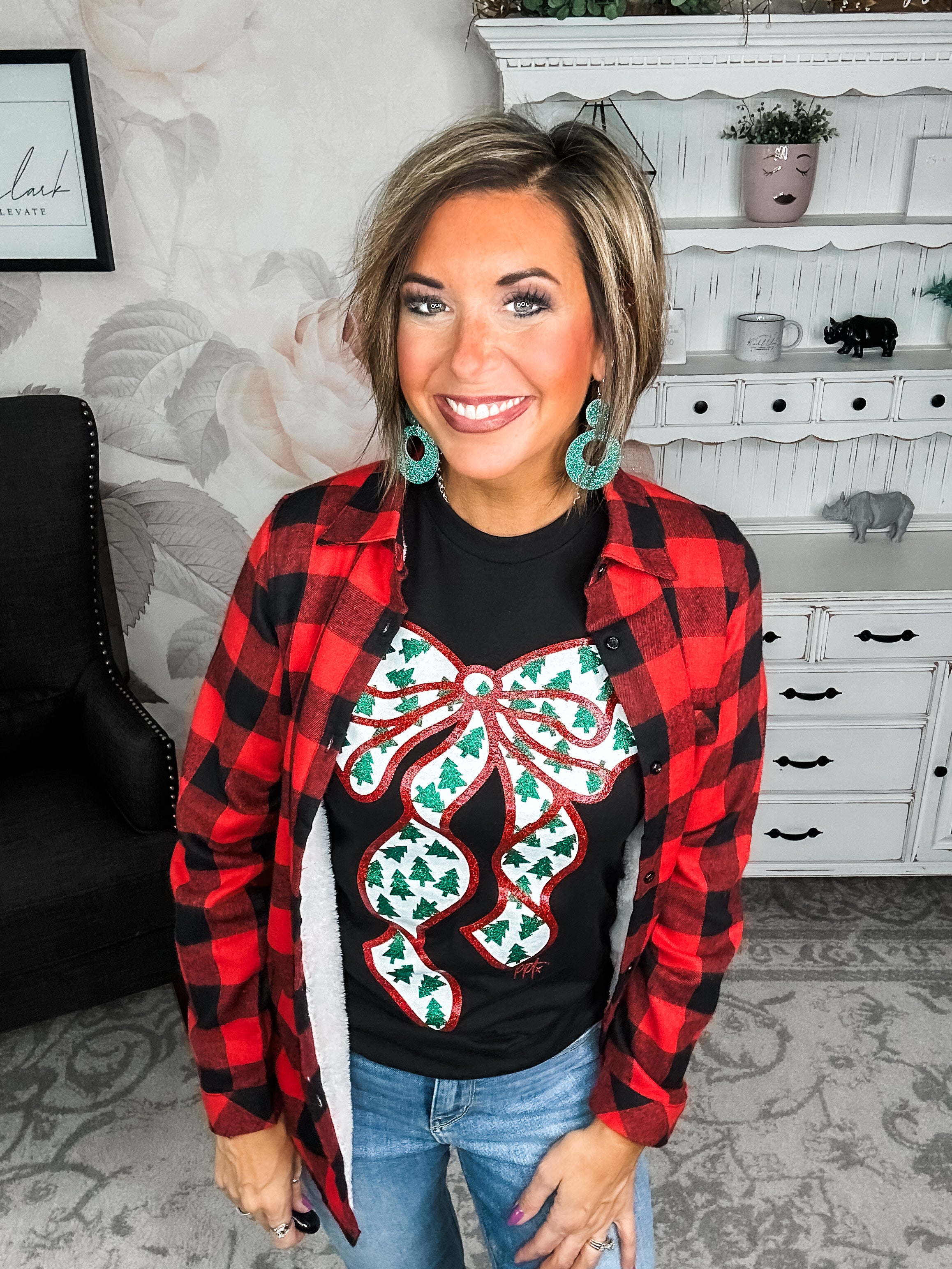 Glitter Bow with Tiny Trees Graphic Tee