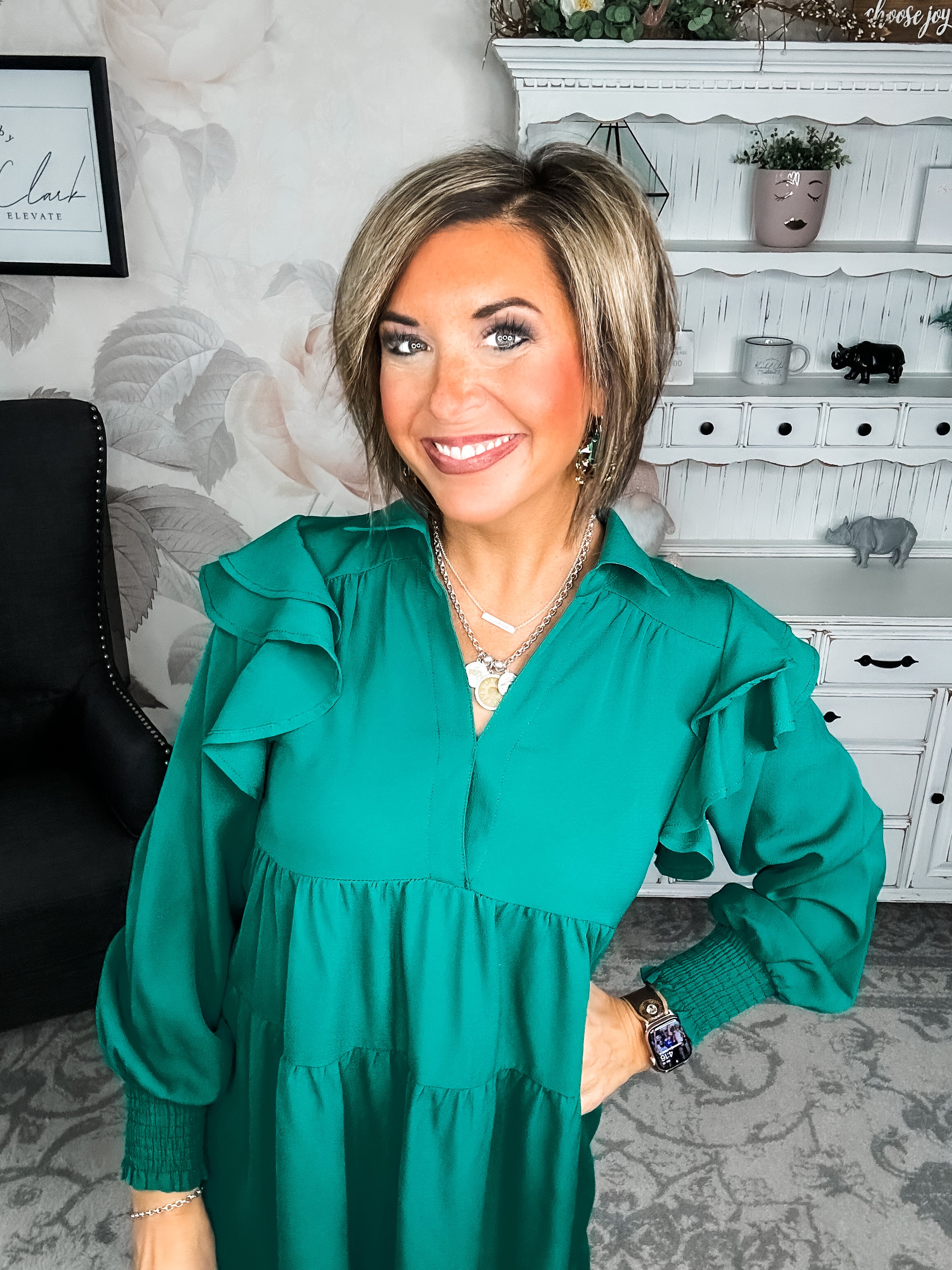 Rise Above It Long Sleeve Midi Dress - Hunter Green