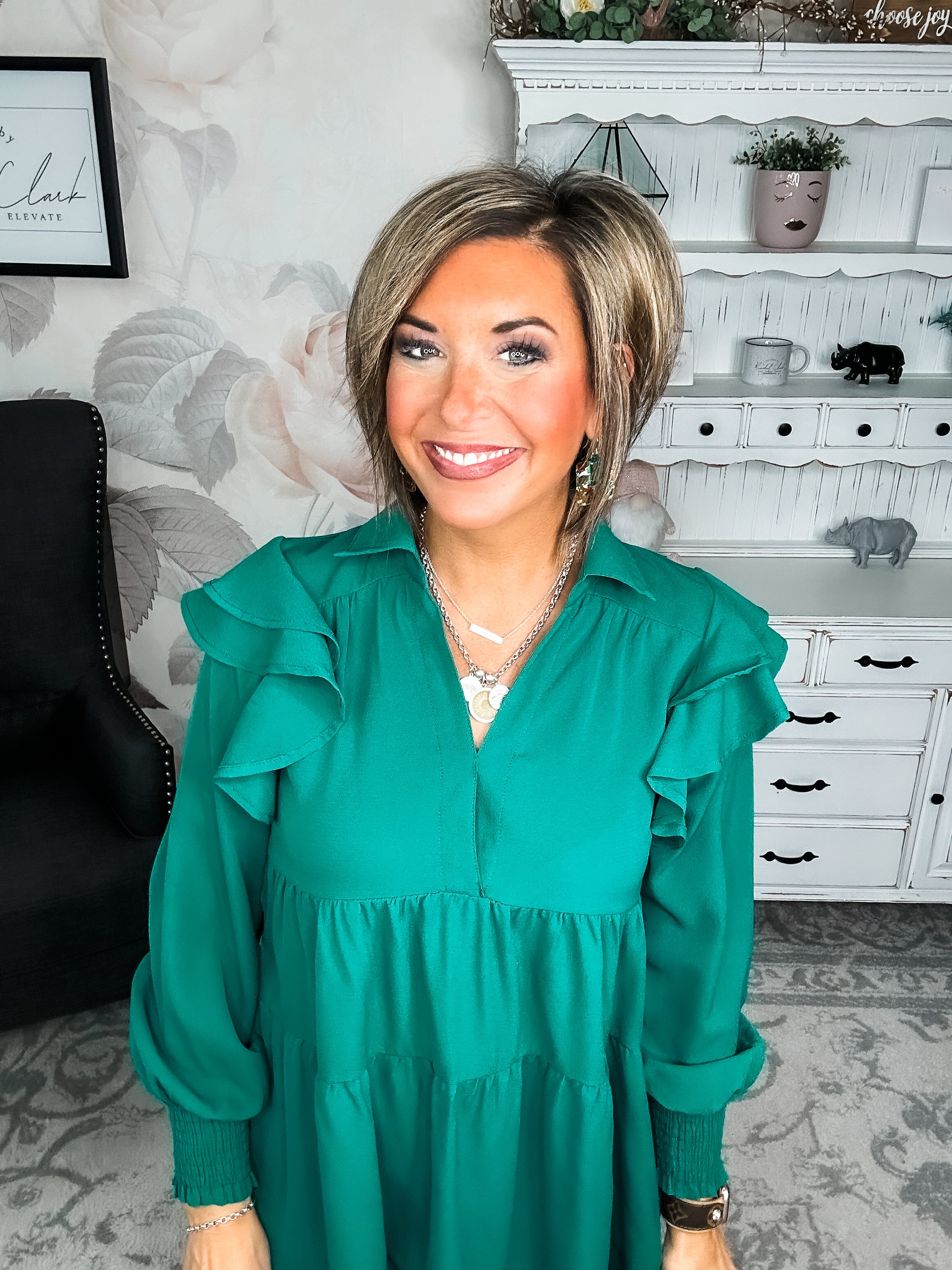 Rise Above It Long Sleeve Midi Dress - Hunter Green