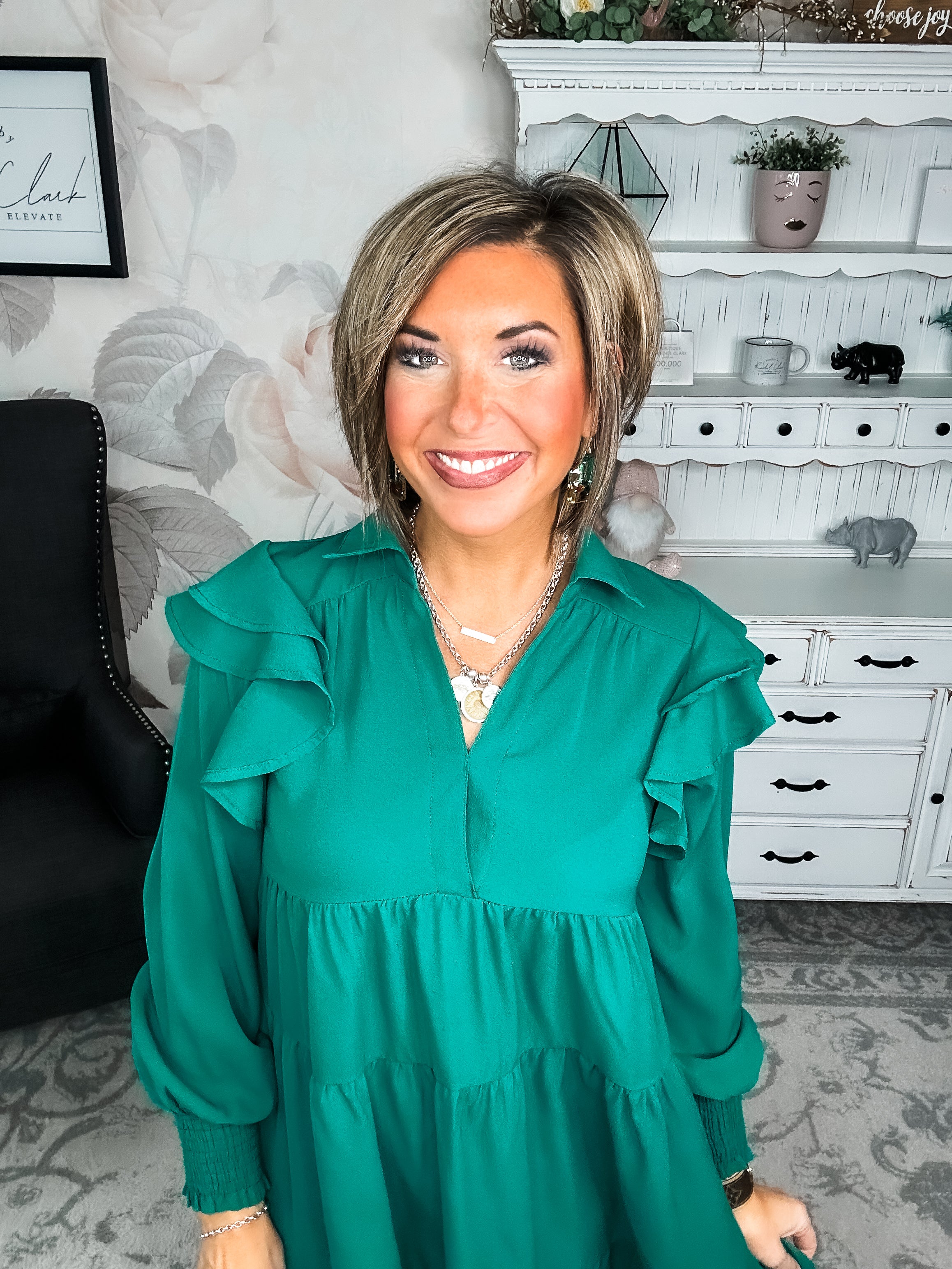 Rise Above It Long Sleeve Midi Dress - Hunter Green