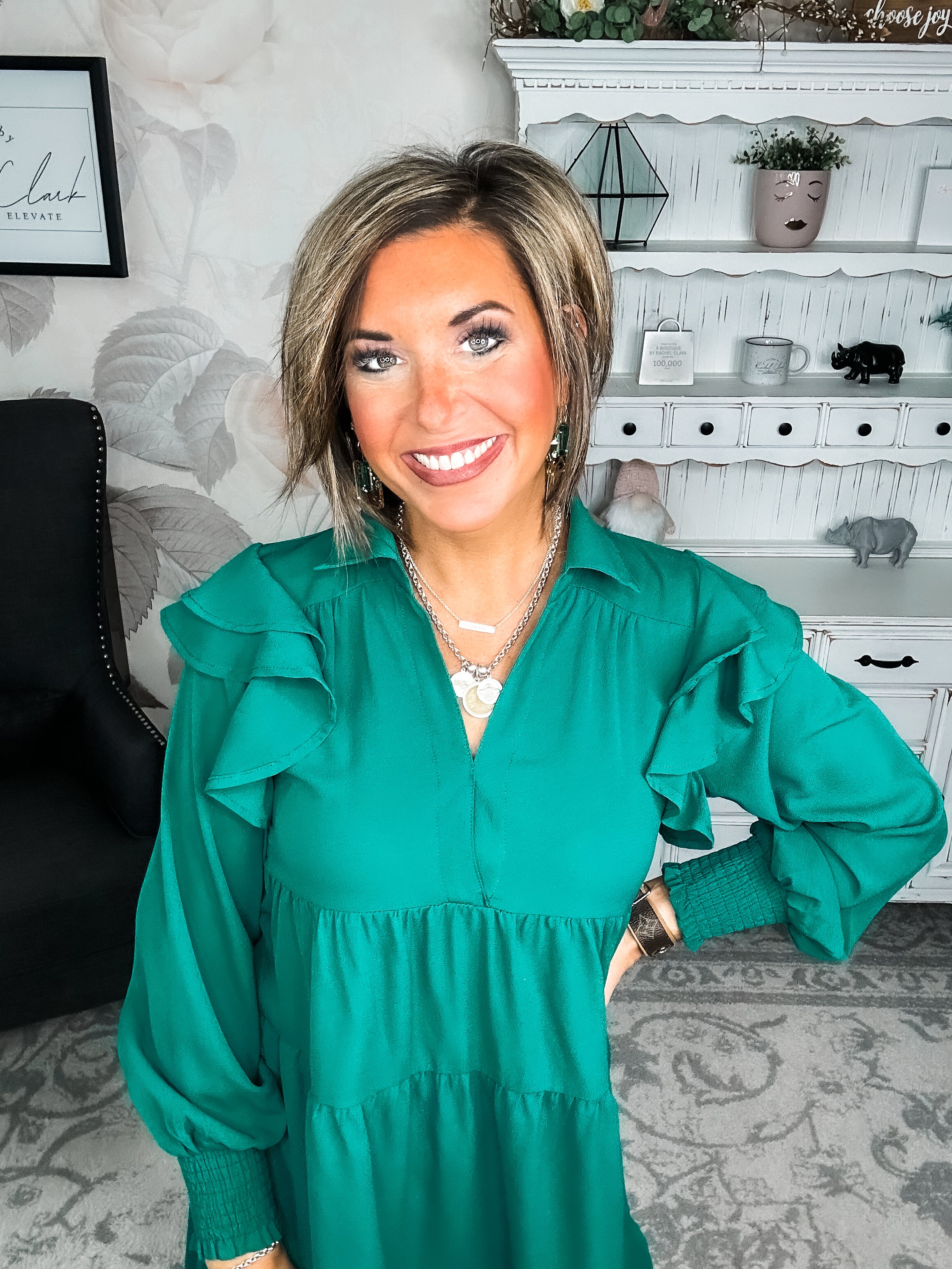 Rise Above It Long Sleeve Midi Dress - Hunter Green