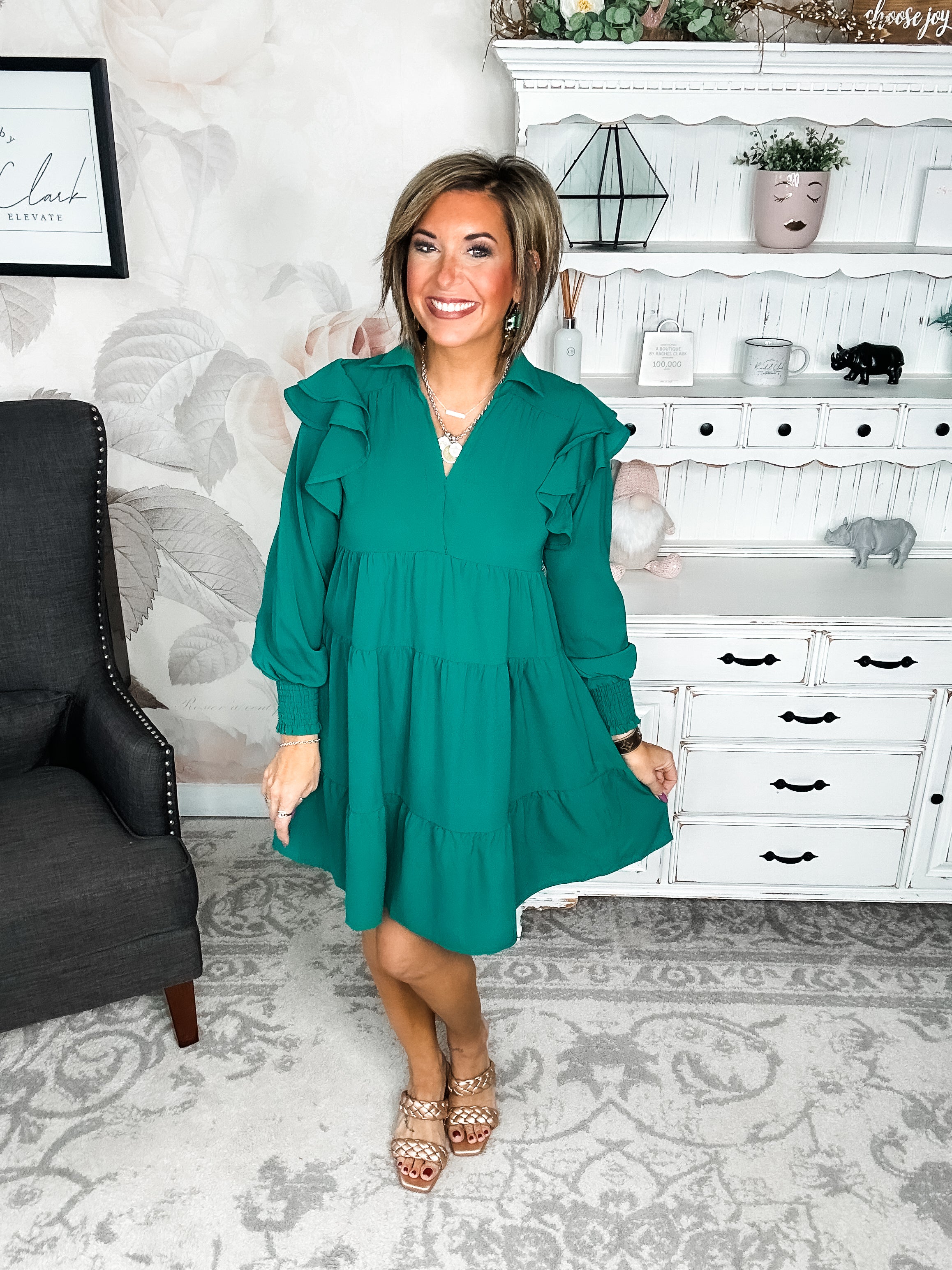Rise Above It Long Sleeve Midi Dress - Hunter Green