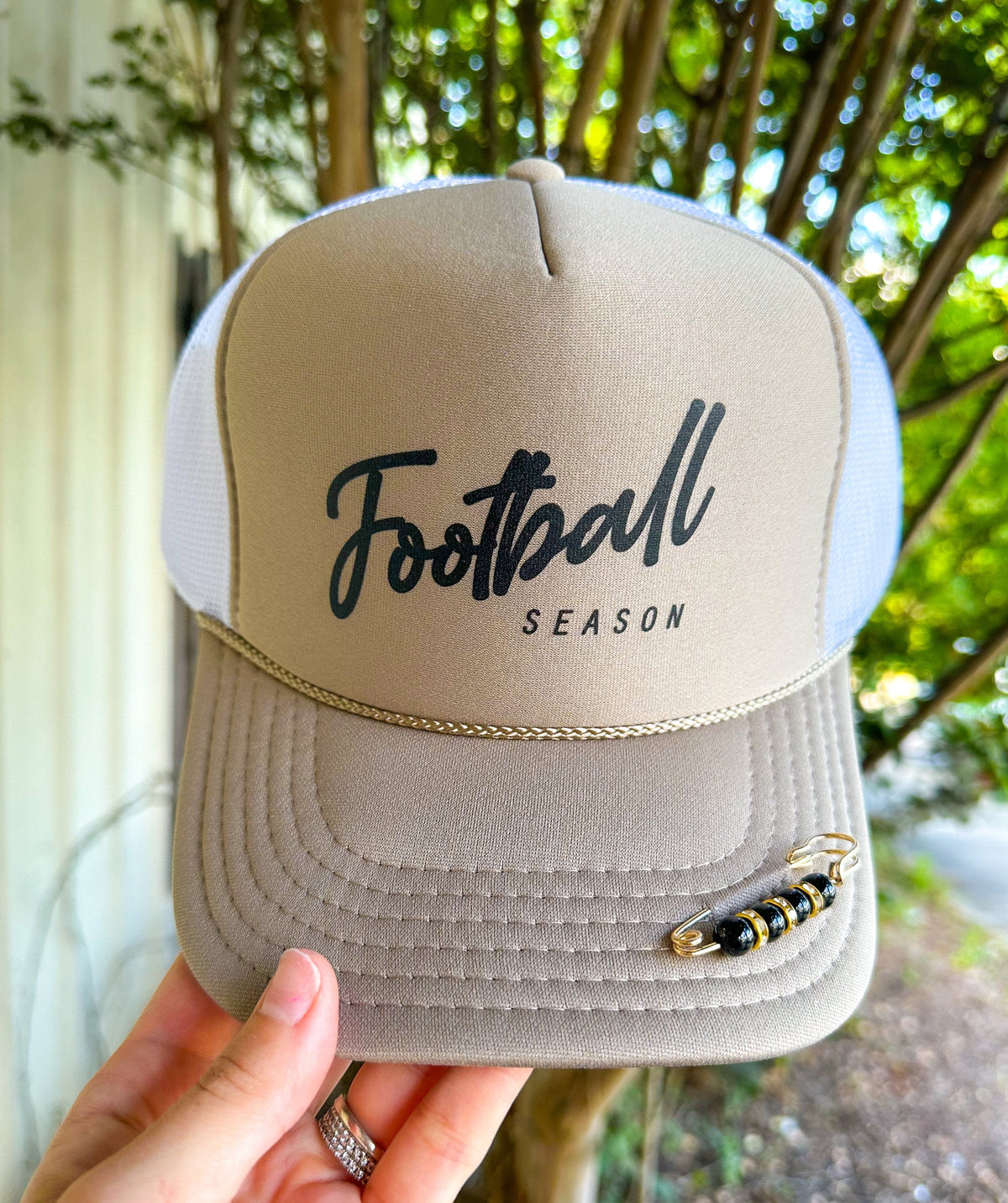 Football Season Khaki/White Trucker Hat *ONLINE EXCLUSIVE*