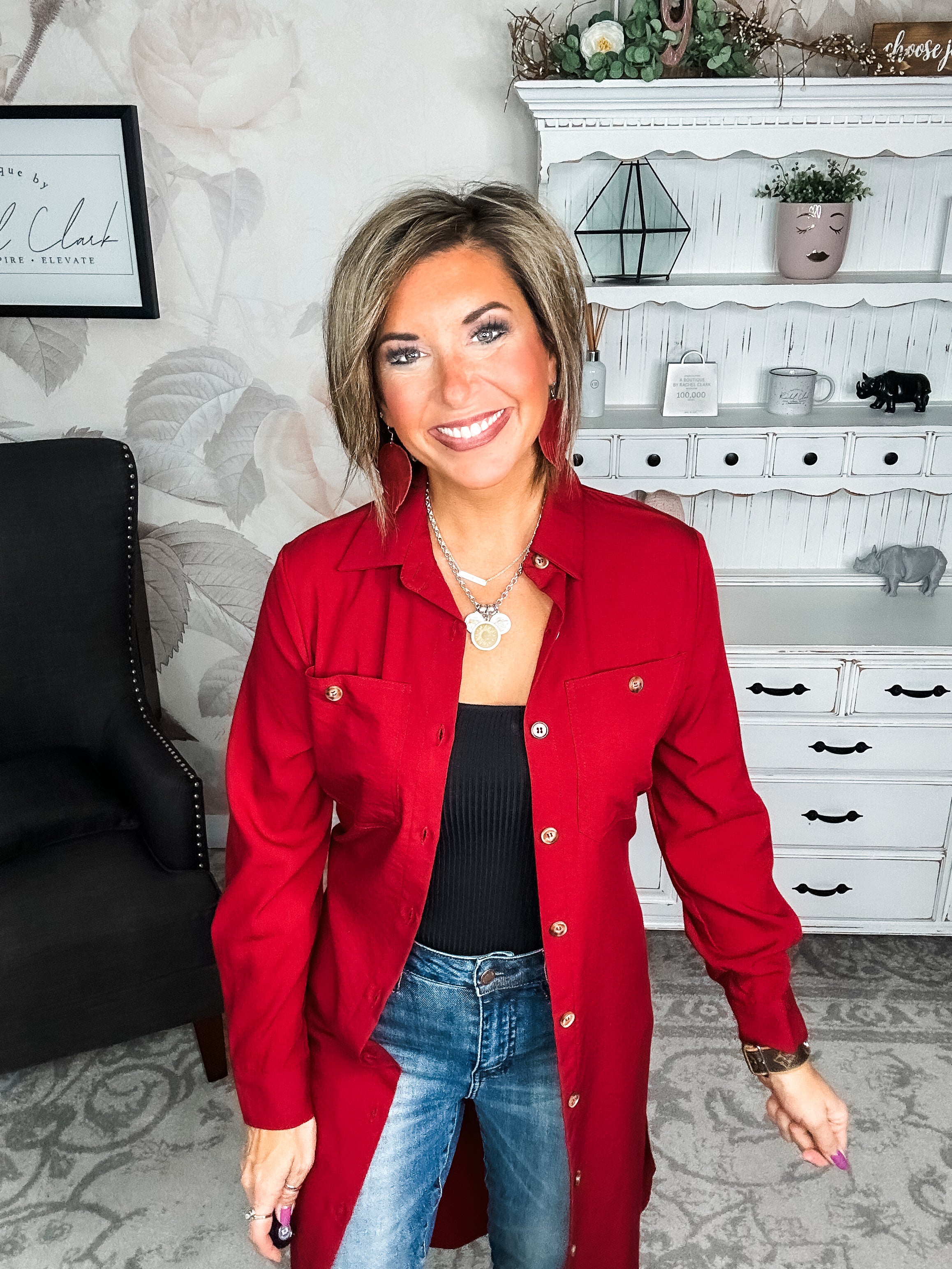 From the Top Button Down Dress - Red