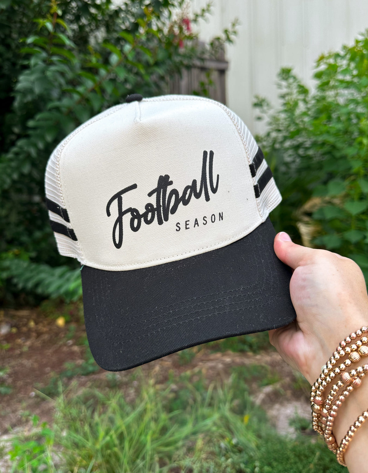 Football Season Black Striped Canvas Trucker Hat *ONLINE EXCLUSIVE*