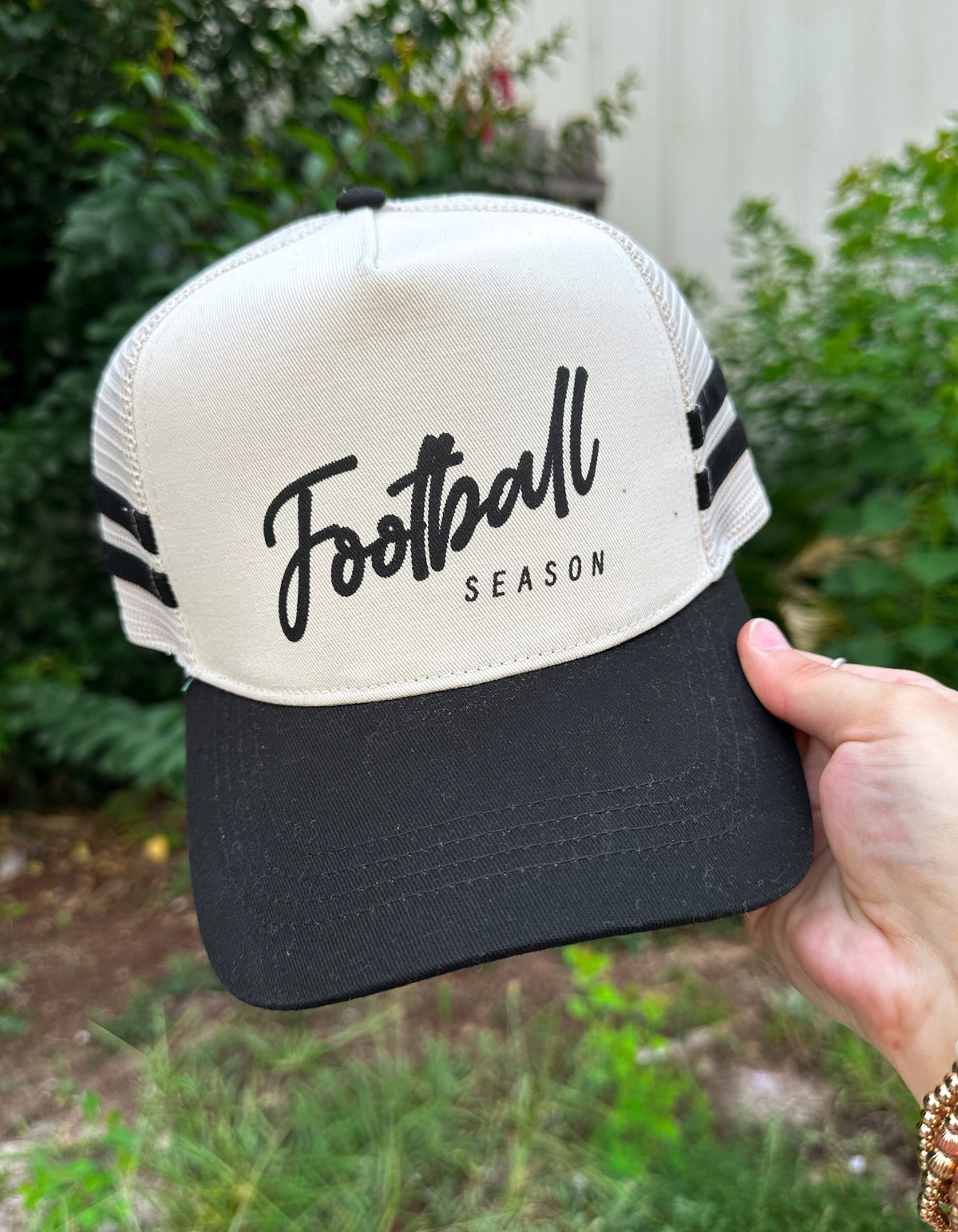 Football Season Black Striped Canvas Trucker Hat *ONLINE EXCLUSIVE*