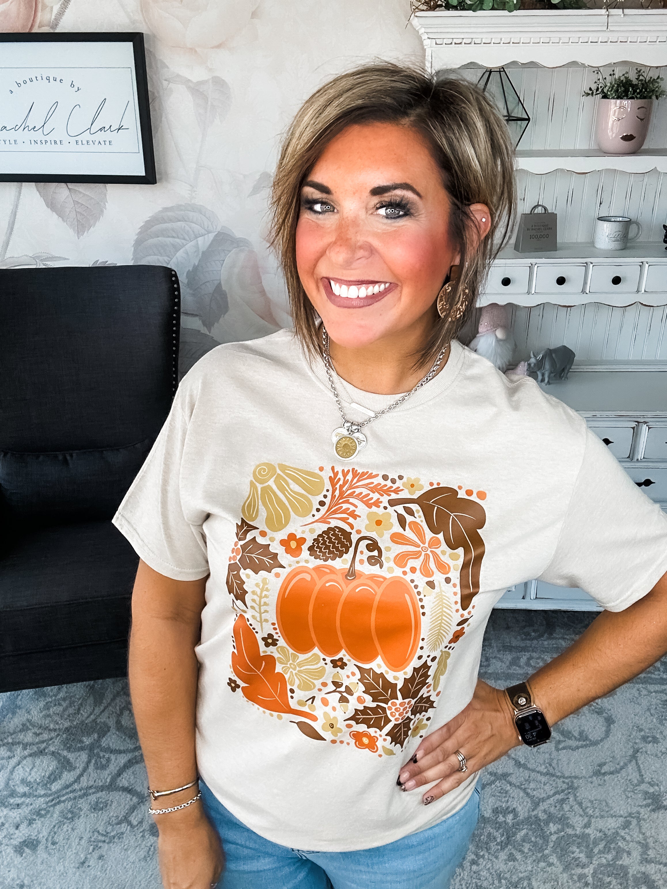 Fall Floral Pumpkin Graphic Tee