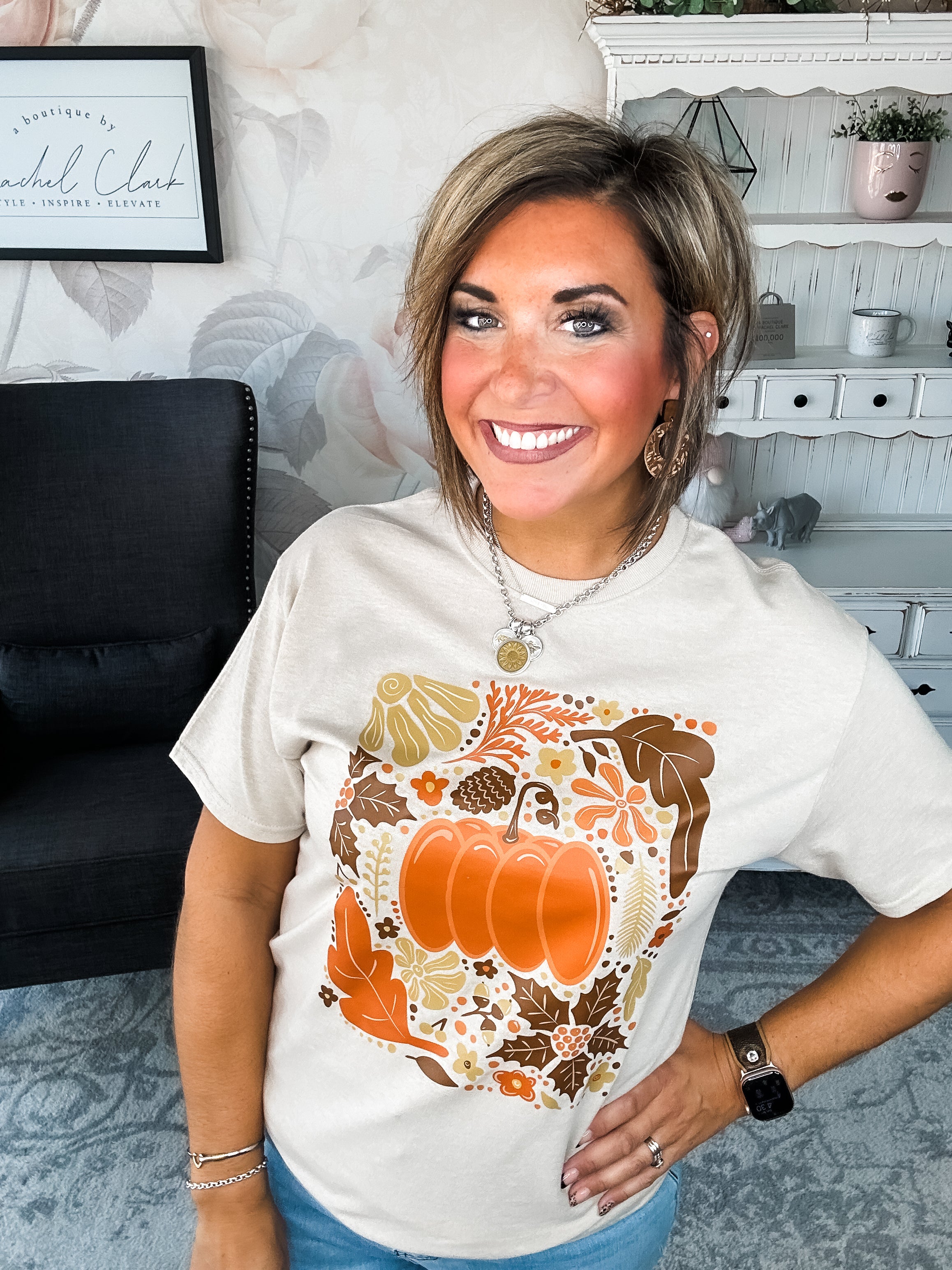 Fall Floral Pumpkin Graphic Tee