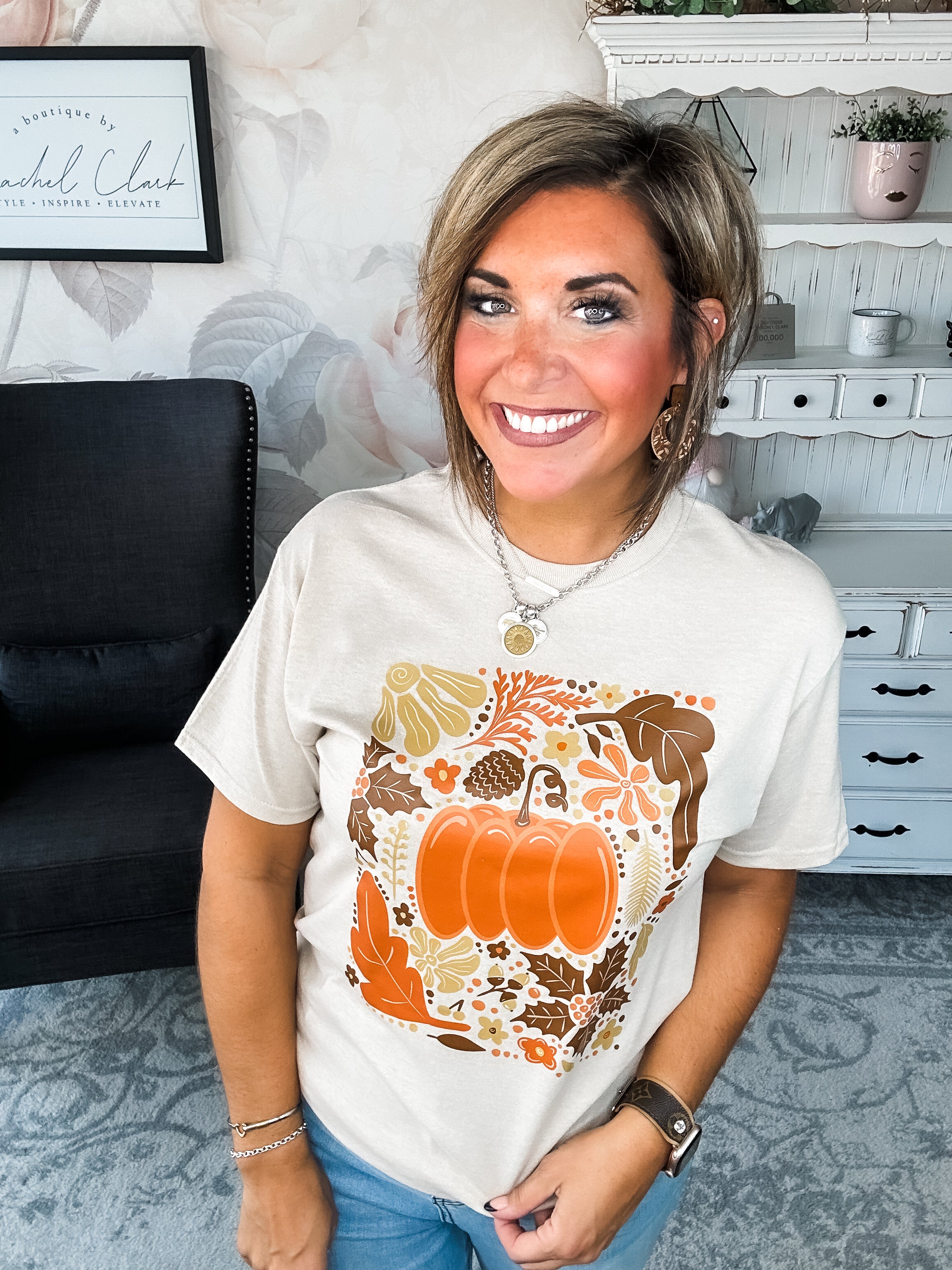 Fall Floral Pumpkin Graphic Tee