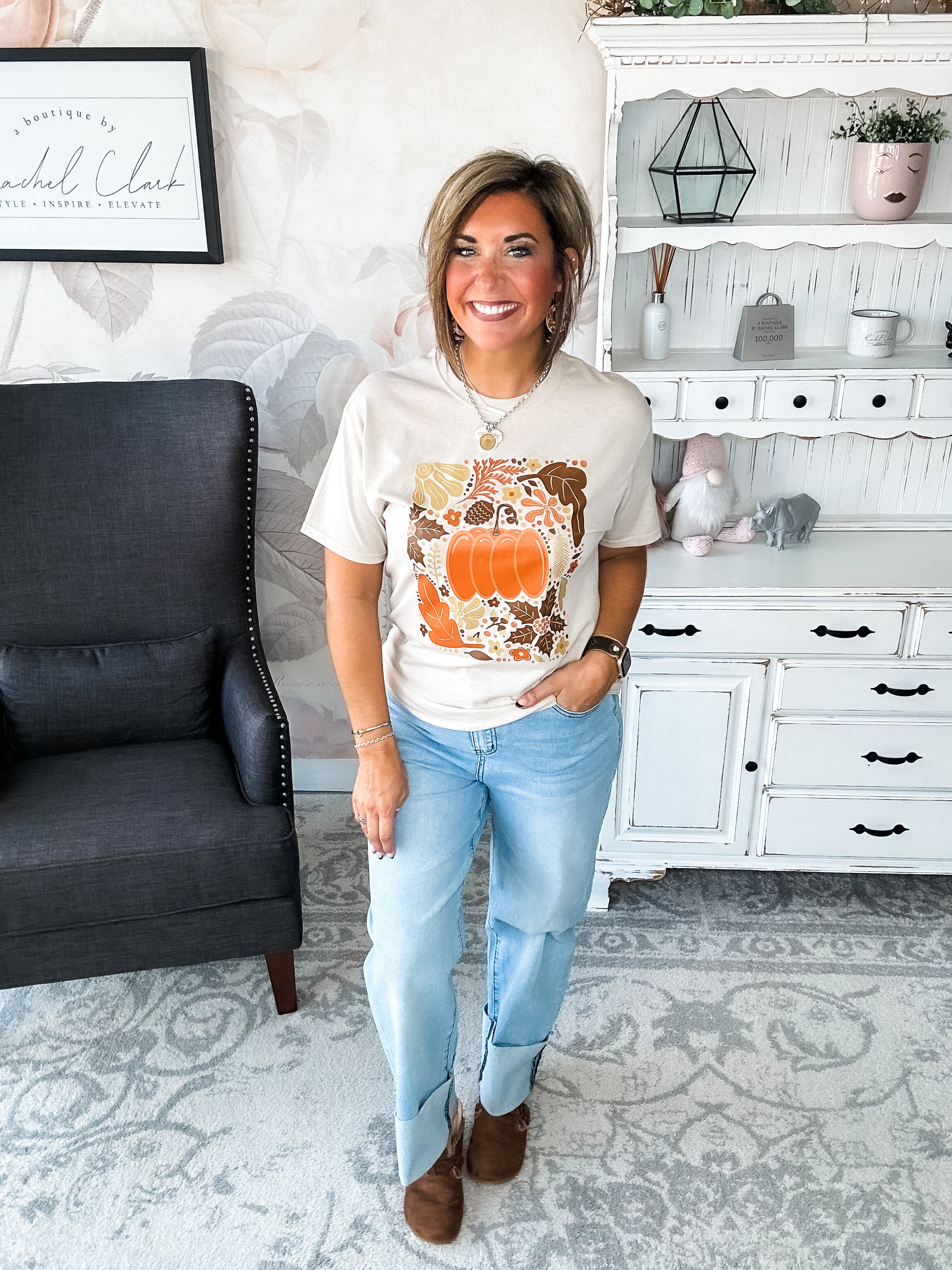 Fall Floral Pumpkin Graphic Tee