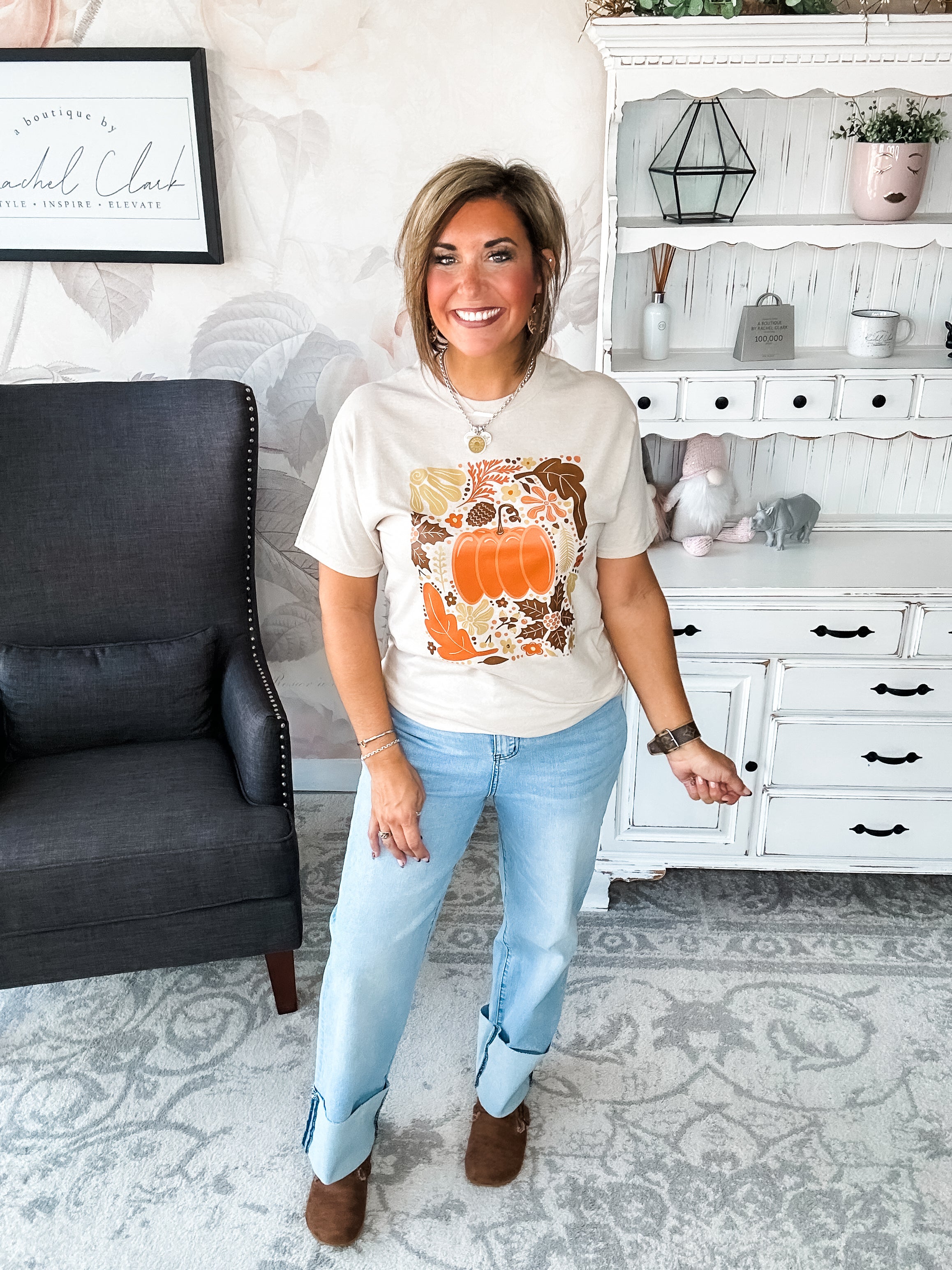 Fall Floral Pumpkin Graphic Tee