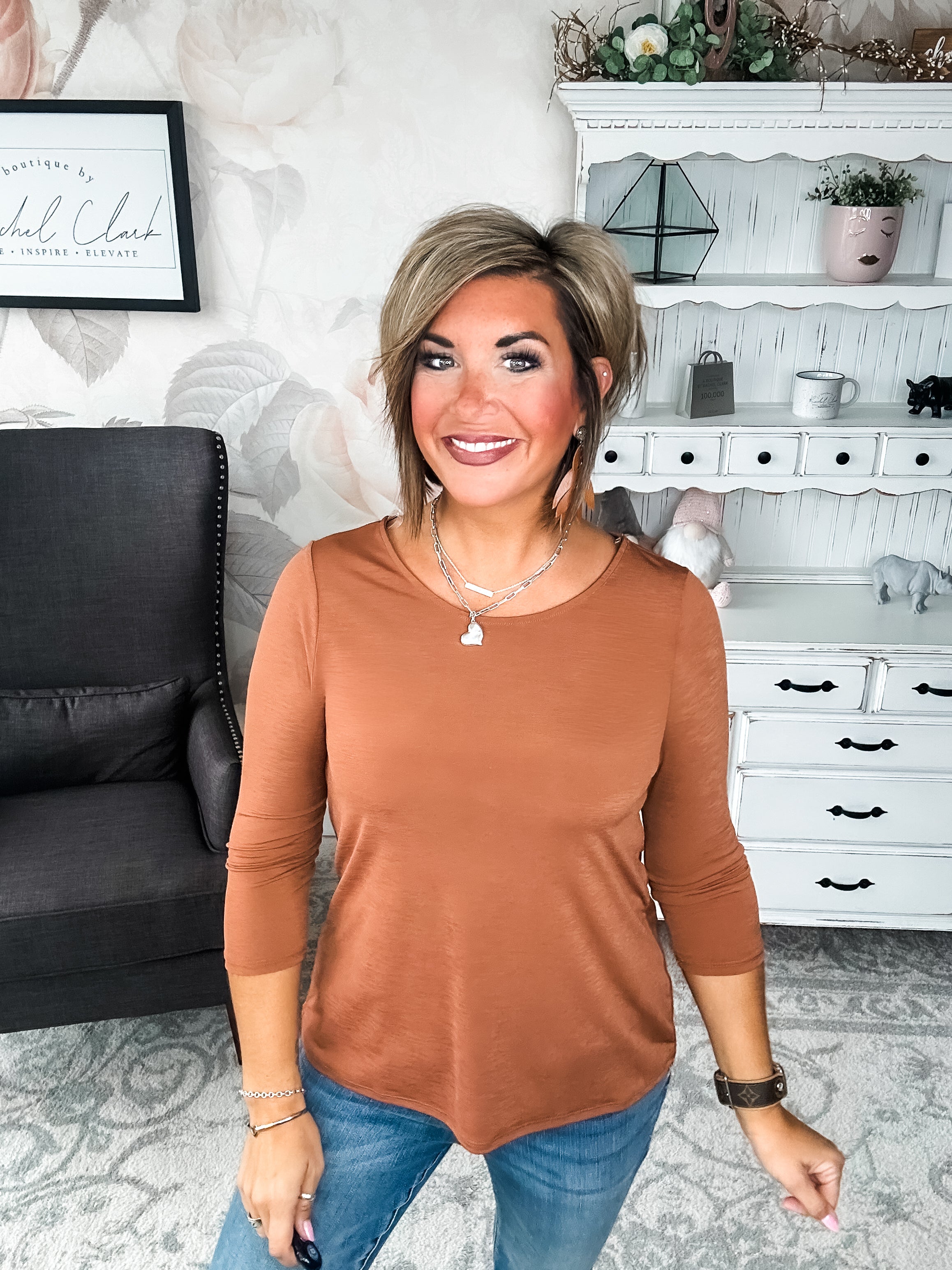 Find The Answer Round Neck Top - Rust