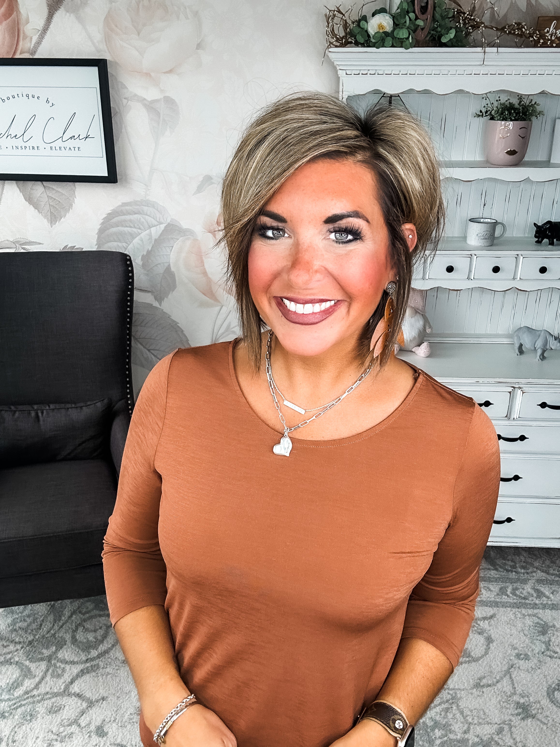 Find The Answer Round Neck Top - Rust