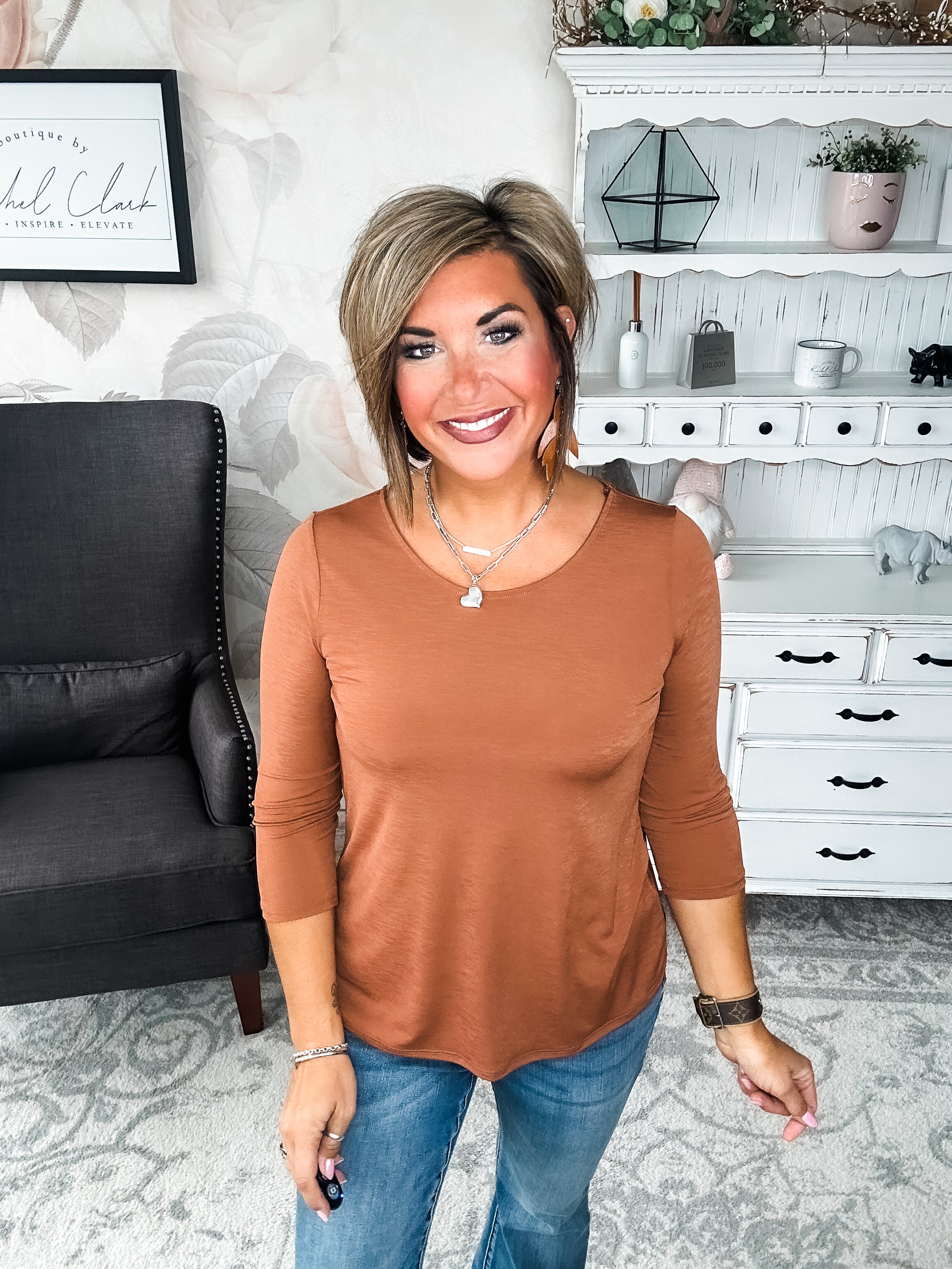 Find The Answer Round Neck Top - Rust