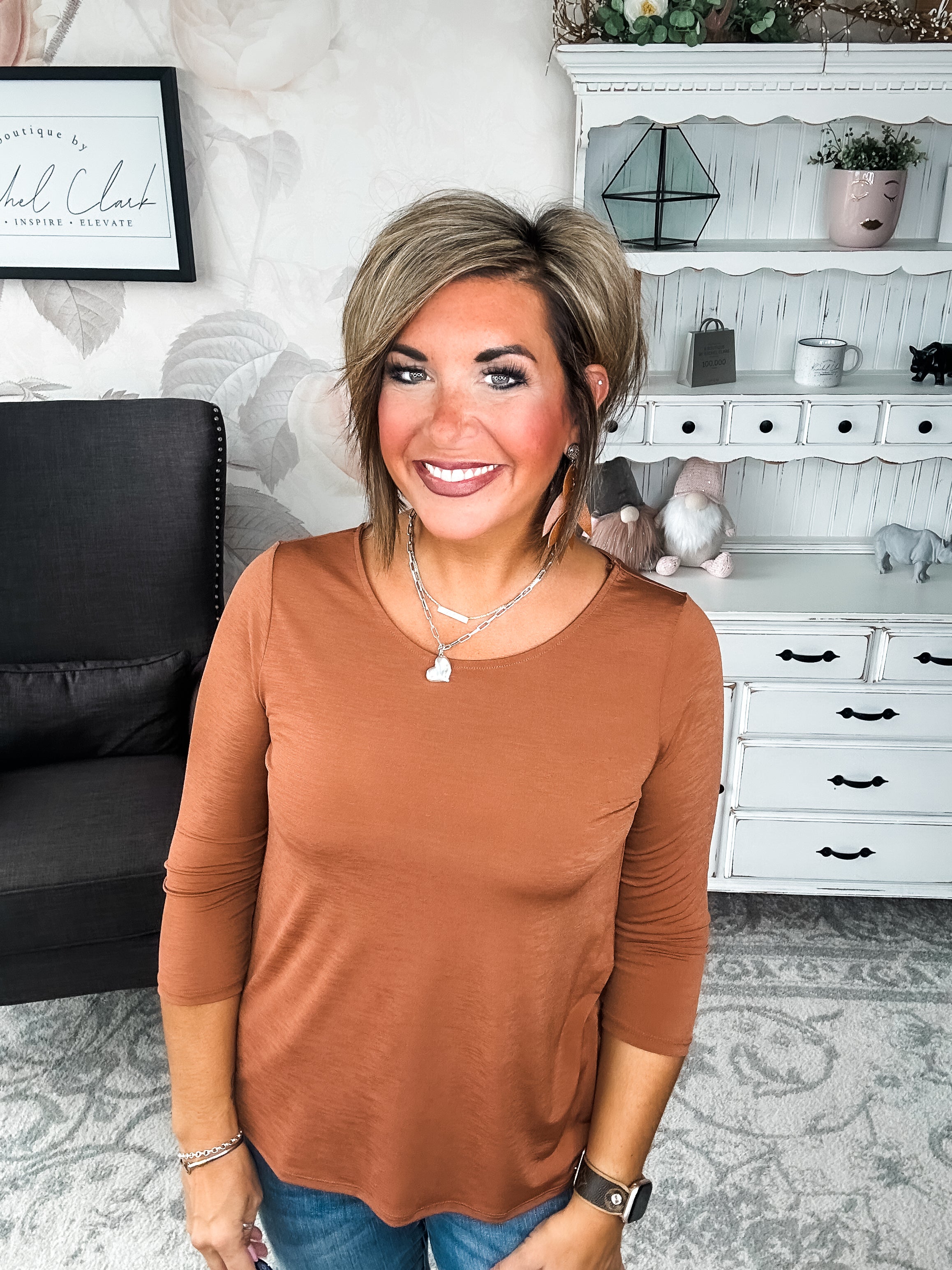 Find The Answer Round Neck Top - Rust