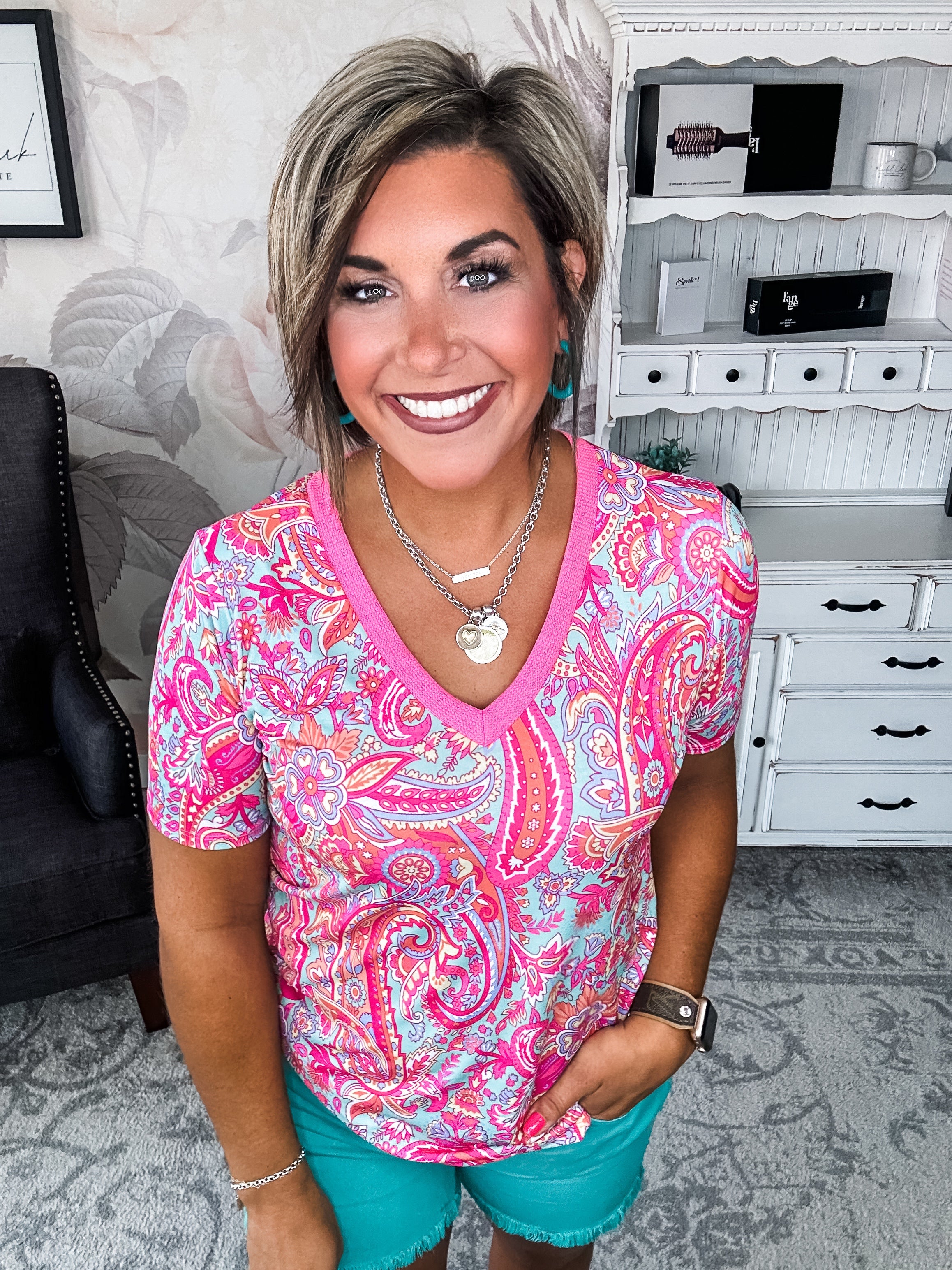 Social Graces Top - Fuchsia Multi