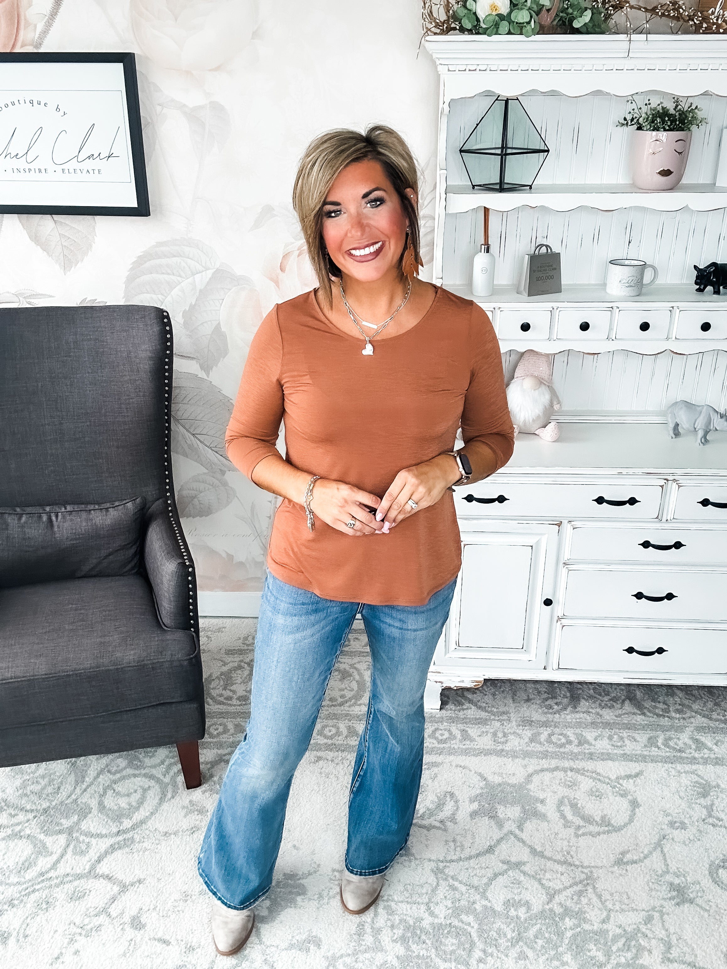 Find The Answer Round Neck Top - Rust