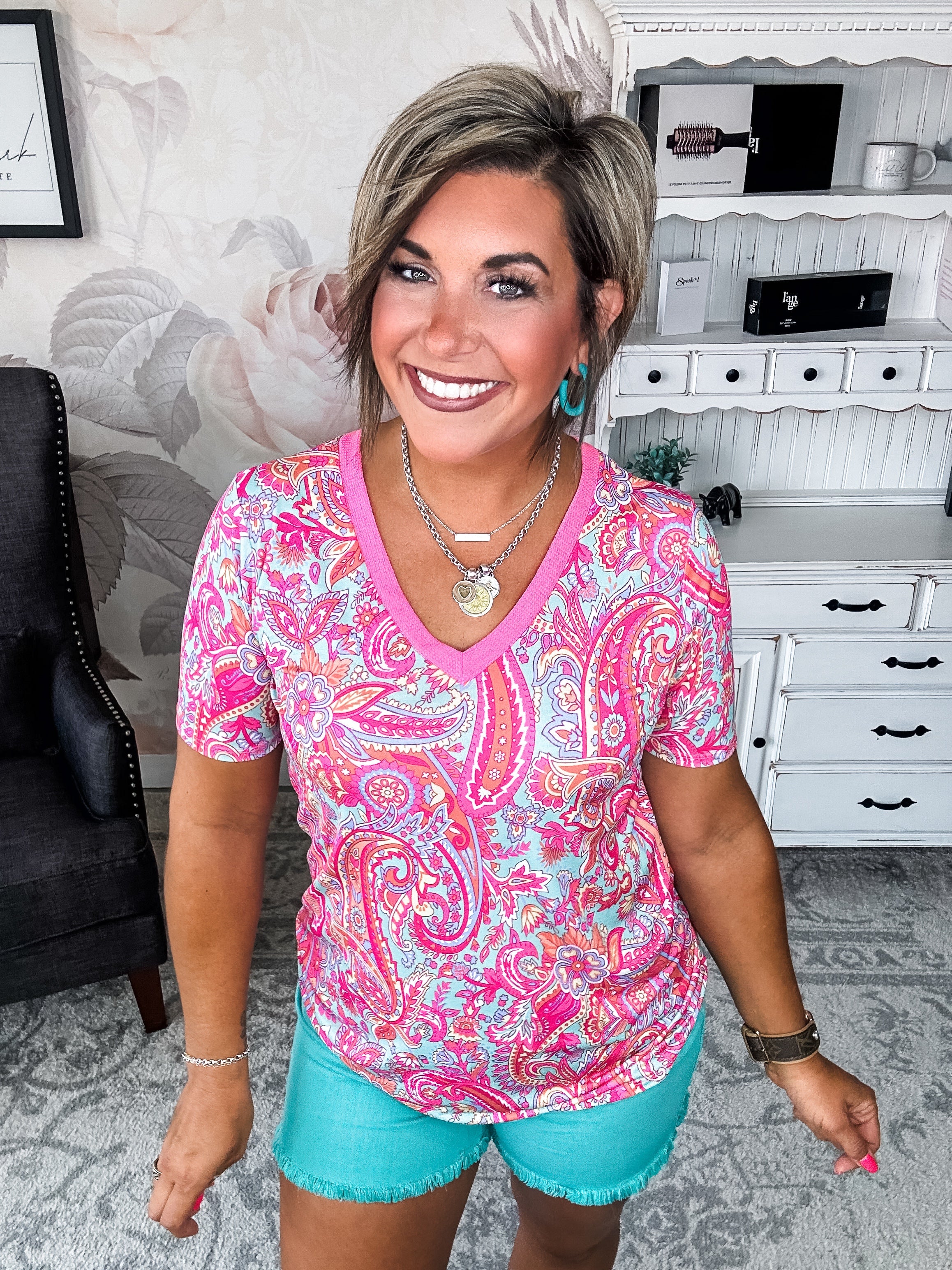 Social Graces Top - Fuchsia Multi