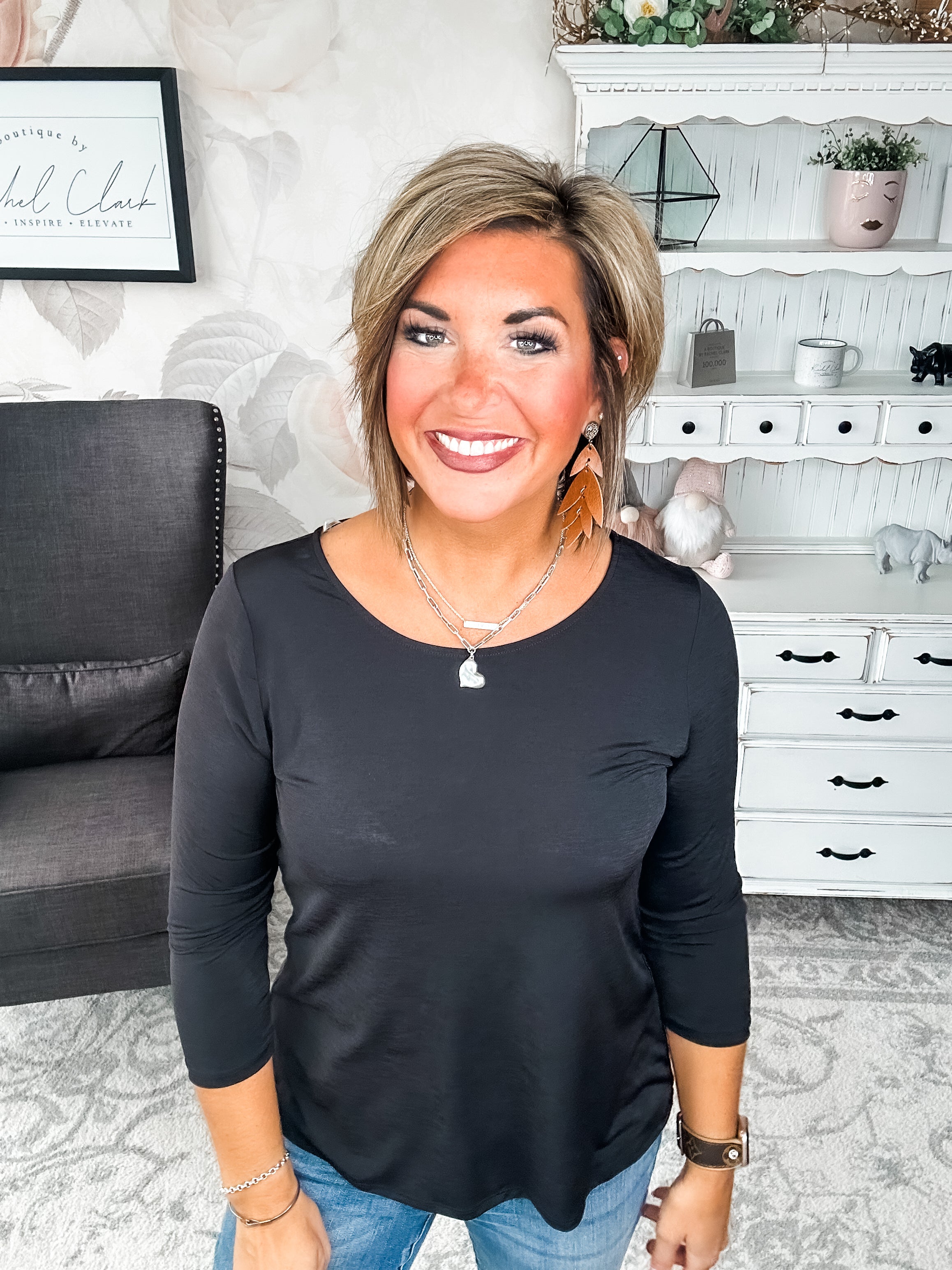 Find The Answer Round Neck Top - Black