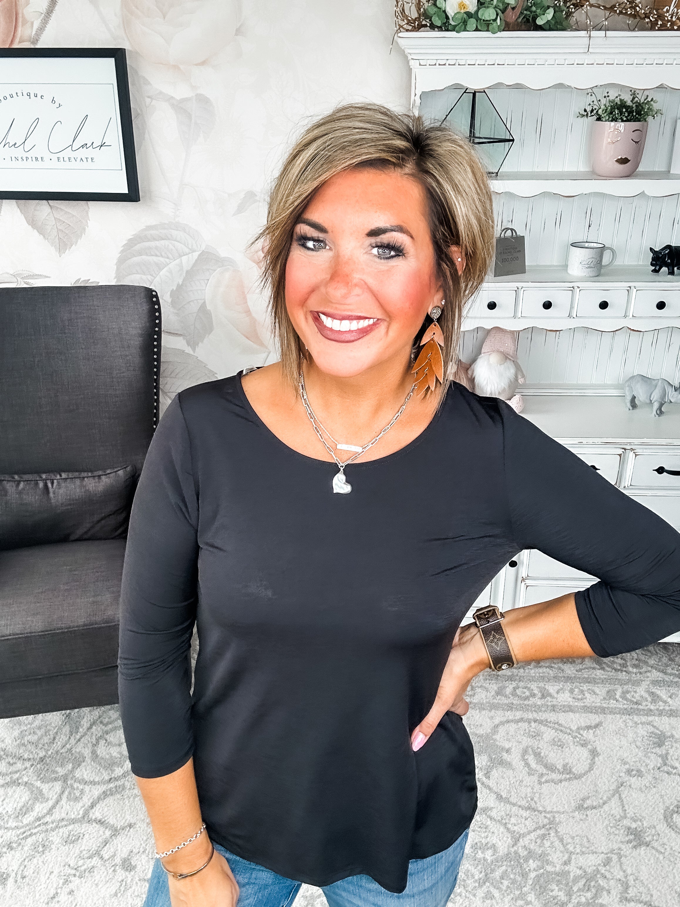 Find The Answer Round Neck Top - Black